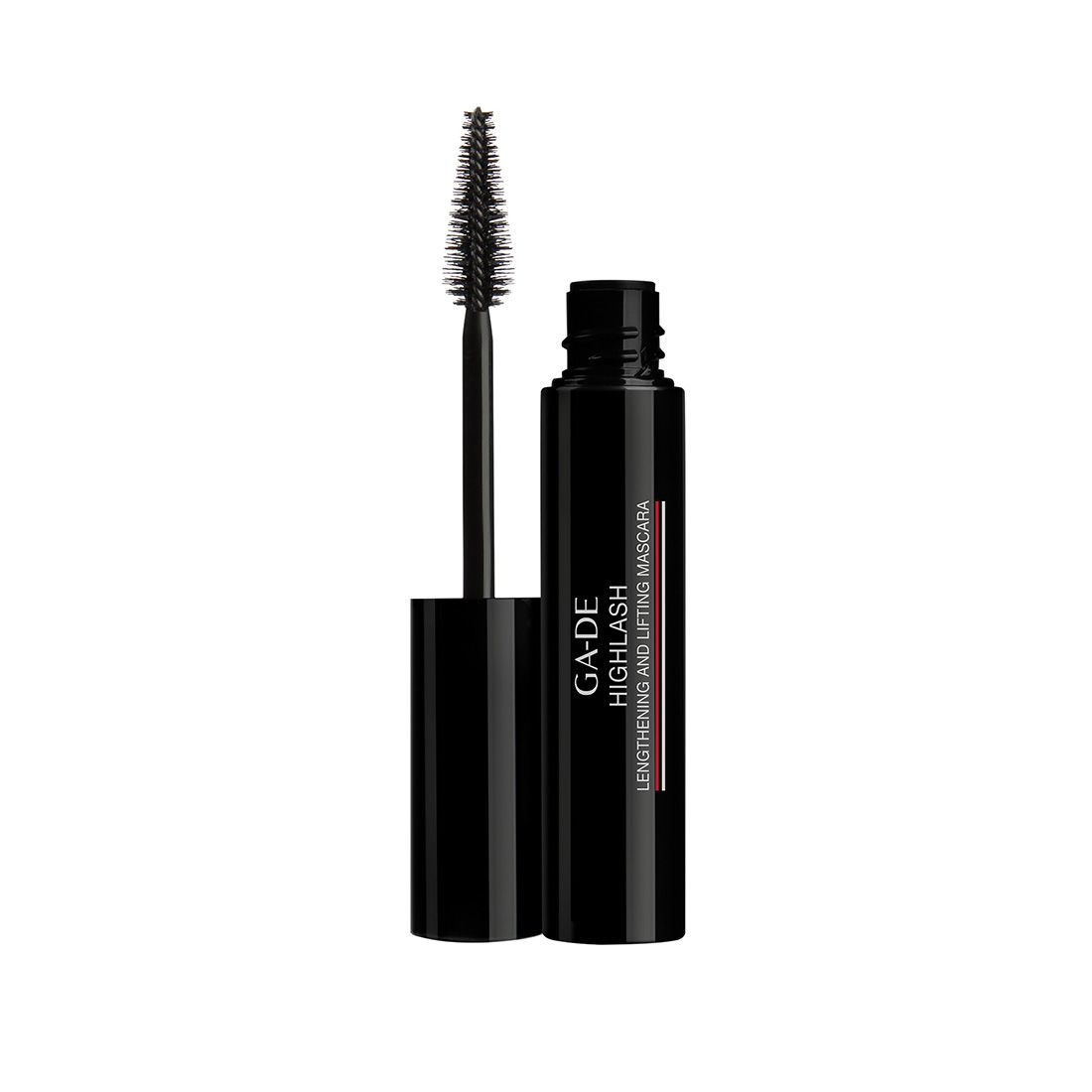 Schwarze Mascara-Tube mit Bürste. Aufschrift: GA-DE HIGHLASH LENGTHENING AND LIFTING MASCARA.
