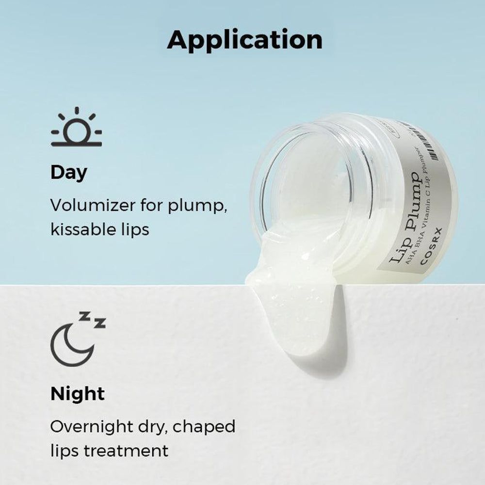 Anwendung des COSRX AHA BHA Vitamin C Lip Plumpers: Tag und Nacht zur Lippenpflege.