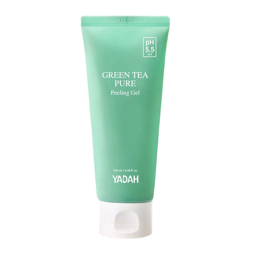 Grüne Tube mit weißem Verschluss. Aufschrift: Green Tea Pure Peeling Gel. Marke: Yadah. pH 5.5.