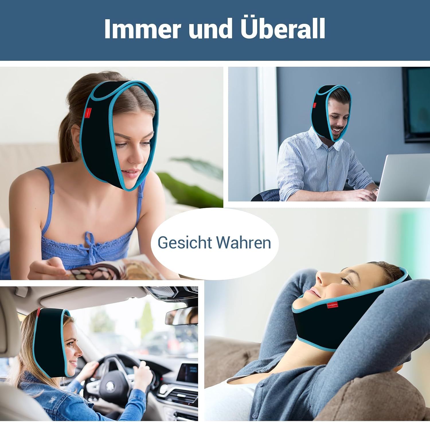 Anwendungsvideos für Kühlbandage: zu Hause, bei der Arbeit, im Auto, beim Entspannen.