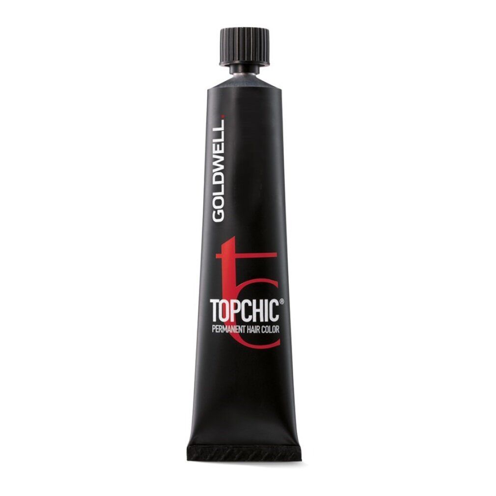 Goldwell Topchic Haarfarbe Tube. Schwarze Tube mit roter Schrift. Produktname und Marke deutlich sichtbar.