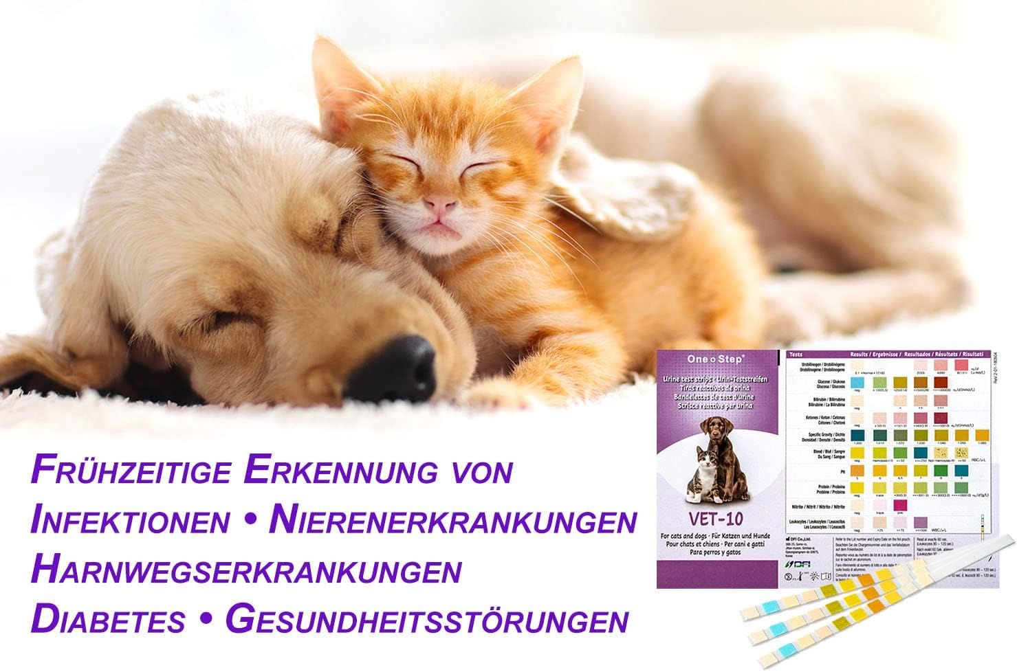 One+Step Urin Teststreifen für Hunde und Katzen - Schnelltest zur Prüfung von 10 Gesundheitswerten