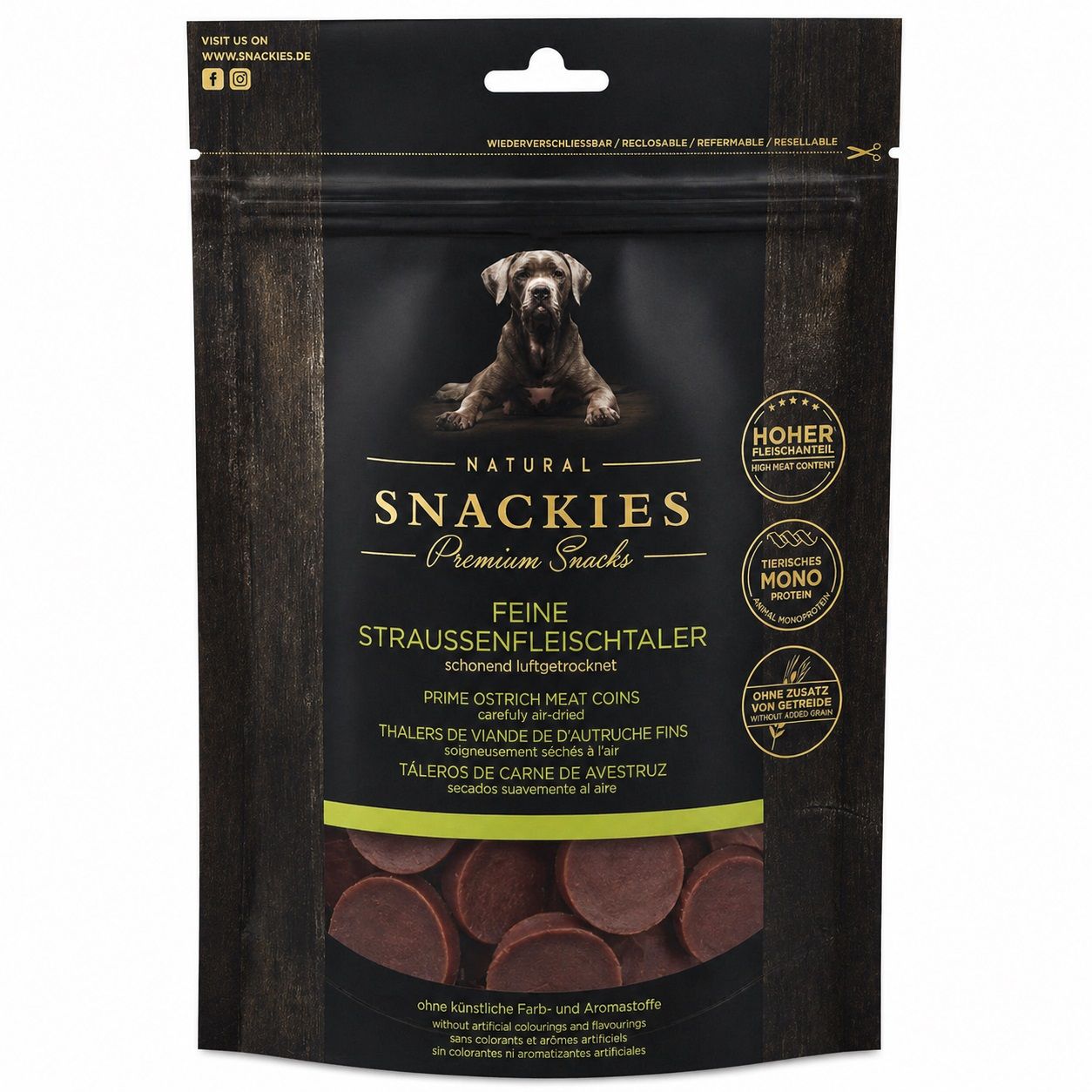 SNACKIES Feine Straussenfleischtaler - Single-Protein Snack für Hunde