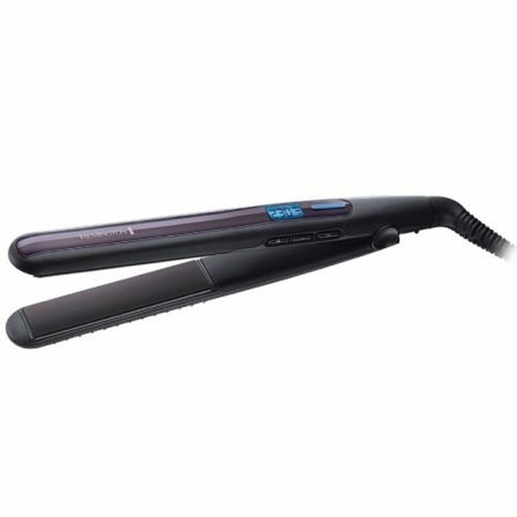 Schwarzes Glätteisen mit digitaler Anzeige. Marke Remington sichtbar. Kabelanschluss.