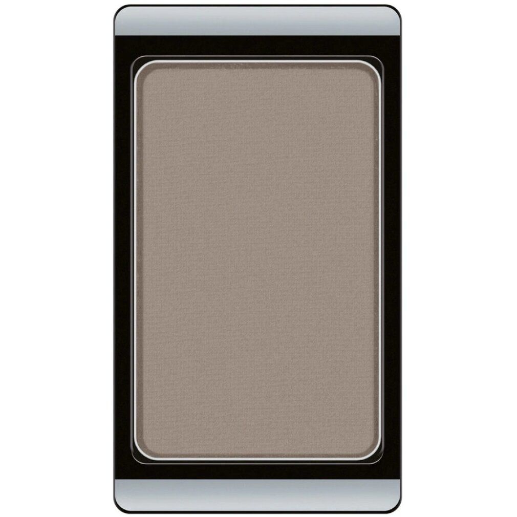 Rechteckiger Lidschatten in Braun, umgeben von schwarzem und silbernem Rahmen.