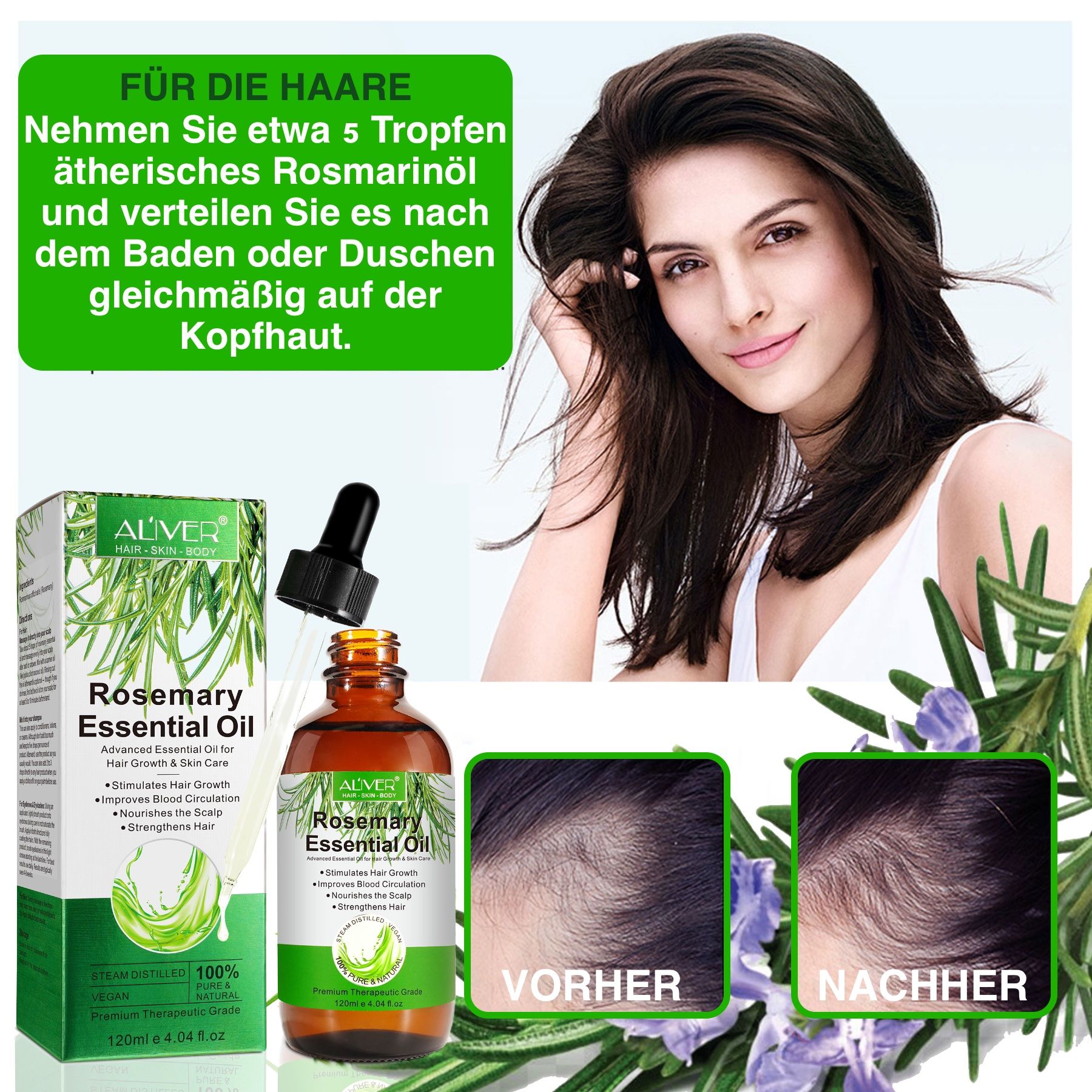 Aliver Haaröl Rosmarinöl für Haarwachstum