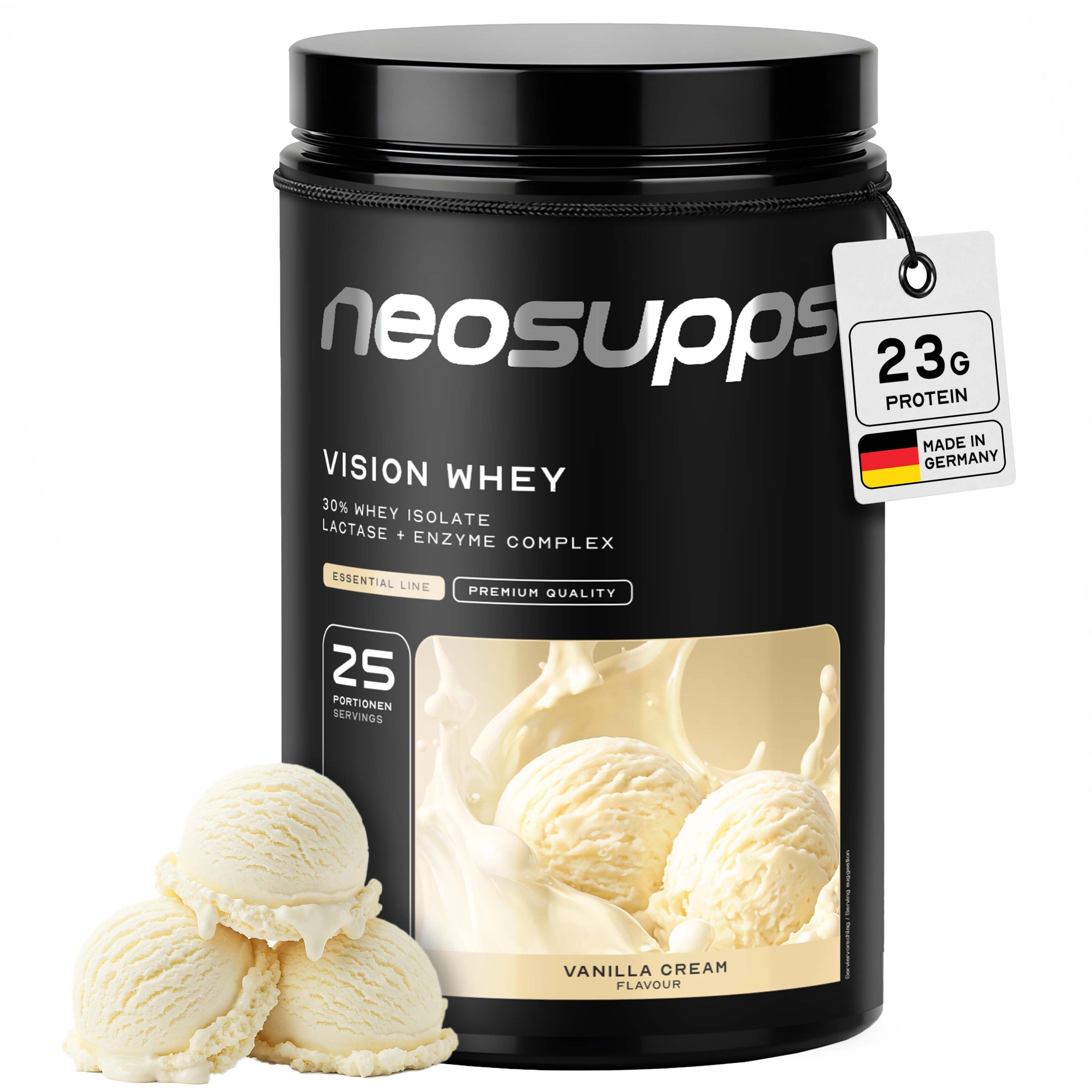 Neosupps Vision Whey Vanilla Cream, 750g, Eiweiss Protein Pulver, zum Muskelaufbau und Abnehmen