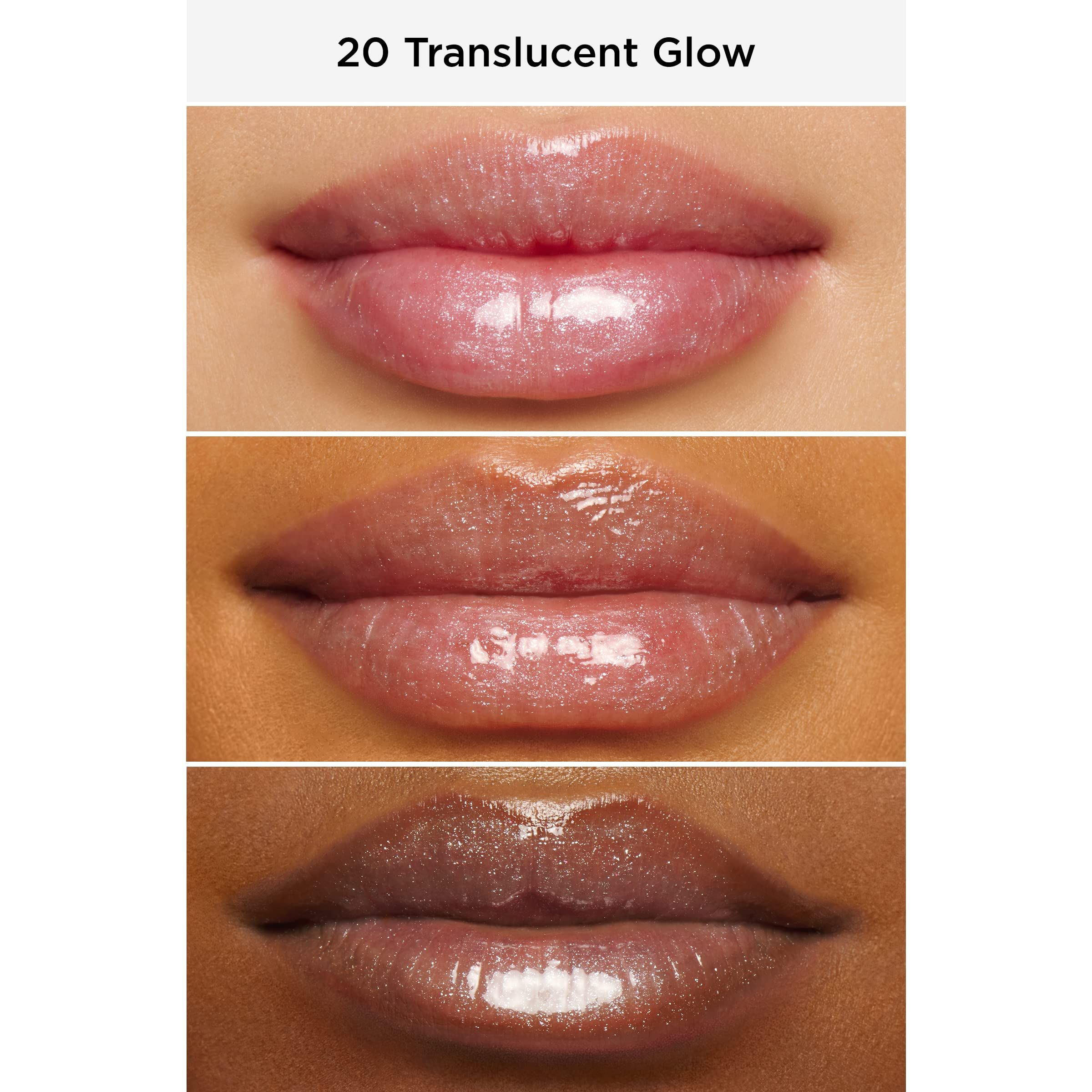 Drei Lippen-Beispiele mit dem Produkt 20 Translucent Glow. Unterschiedliche Hauttöne zeigen den Effekt.