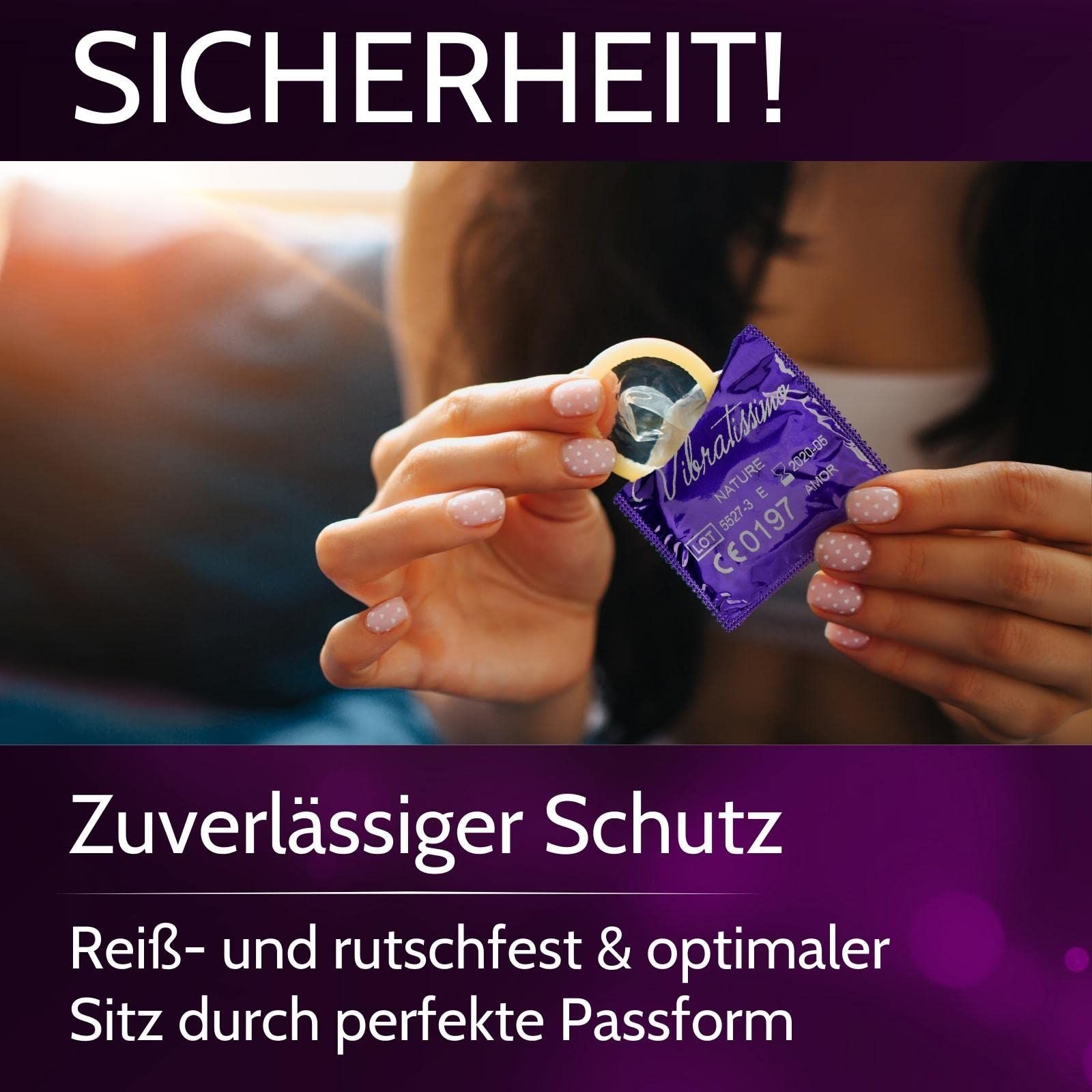 Vibratissimo Kondome: Zuverlässiger Schutz, reiß- und rutschfest, optimale Passform.