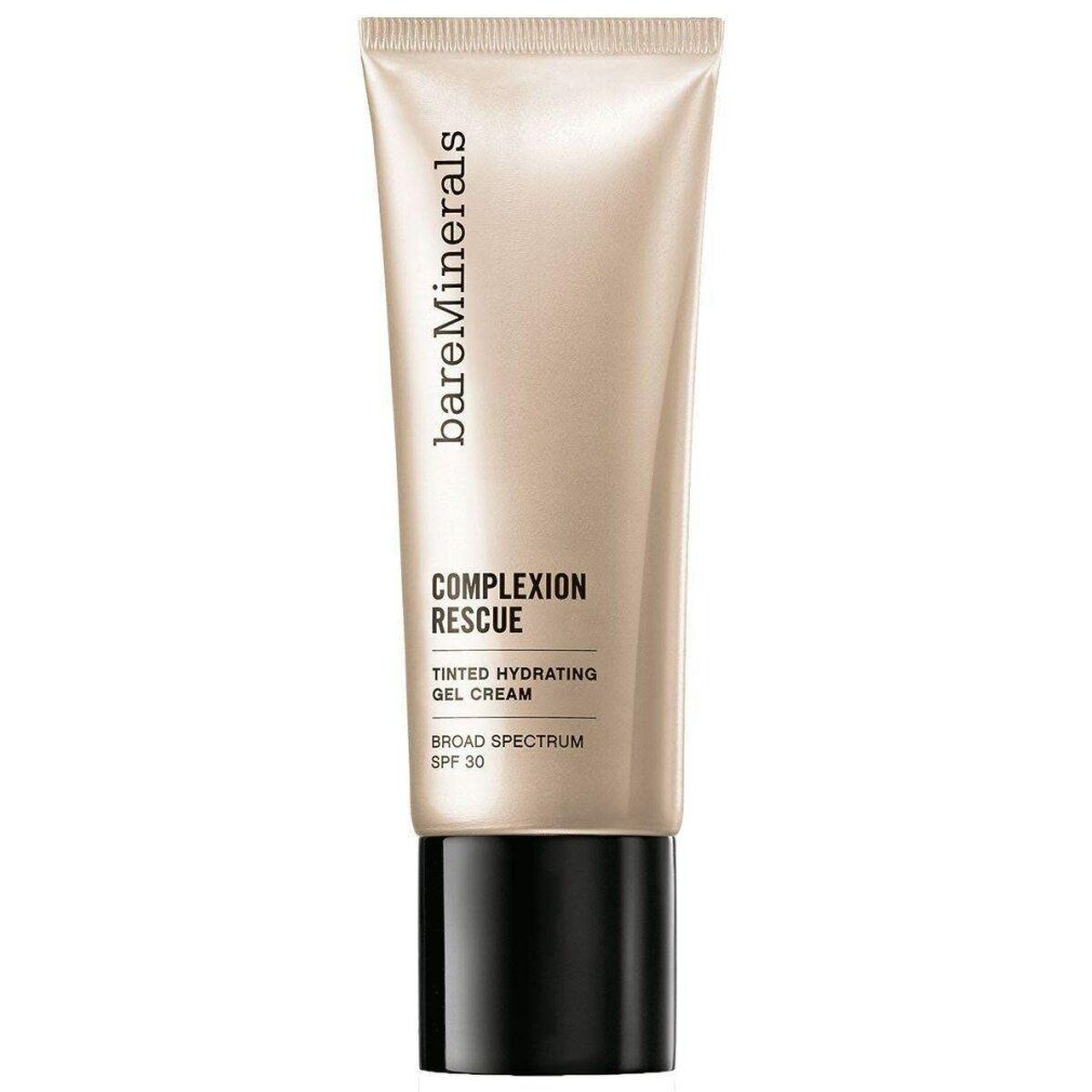 Beige Tube mit schwarzem Deckel. Aufschrift: bareMinerals, COMPLEXION RESCUE, getönte Feuchtigkeitscreme, SPF 30.
