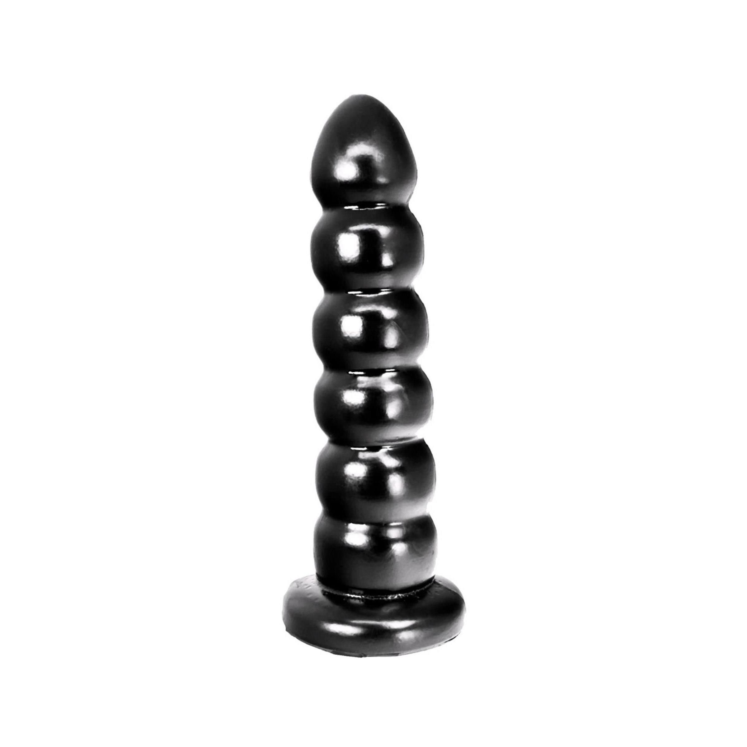 Schwarzer Dildo mit kugelförmigem Schaft und breiter Basis.