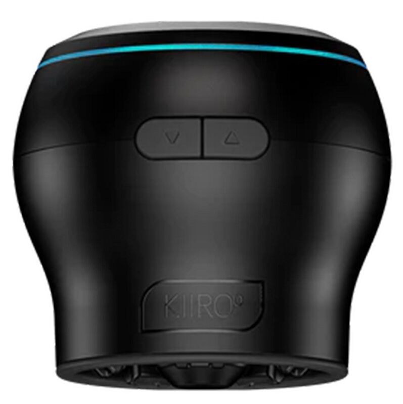 Schwarzes Kiiroo Powerblow Sauggerät mit blauer Akzentbeleuchtung und Bedientasten.