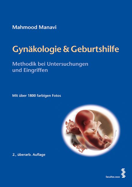 Buchcover: Gynäkologie & Geburtshilfe. Titel, Autor, Abbildung eines Fötus. Blaue Farbe. 2. Auflage.