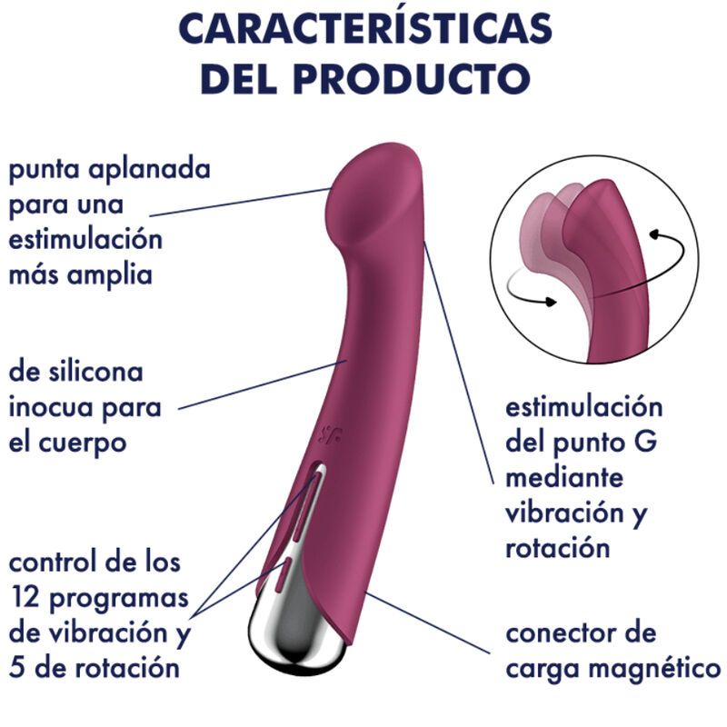 Produktmerkmale: Vibrator, Illustration, Text. Flache Spitze, Silikon, Vibration/Rotation.