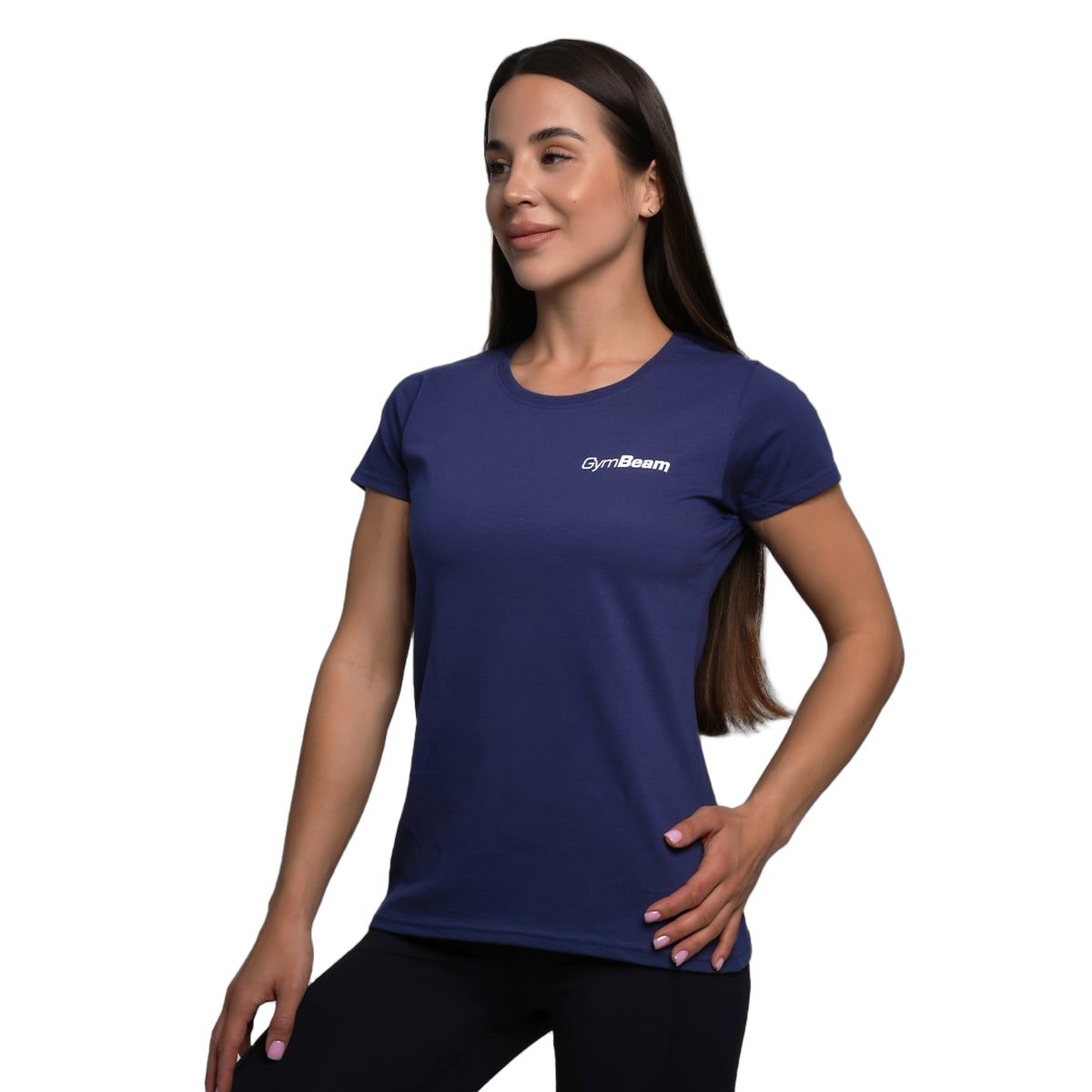 Damen Basic T-Shirt in Dunkelblau, Regular Fit, mit rundem Ausschnitt und Logo.