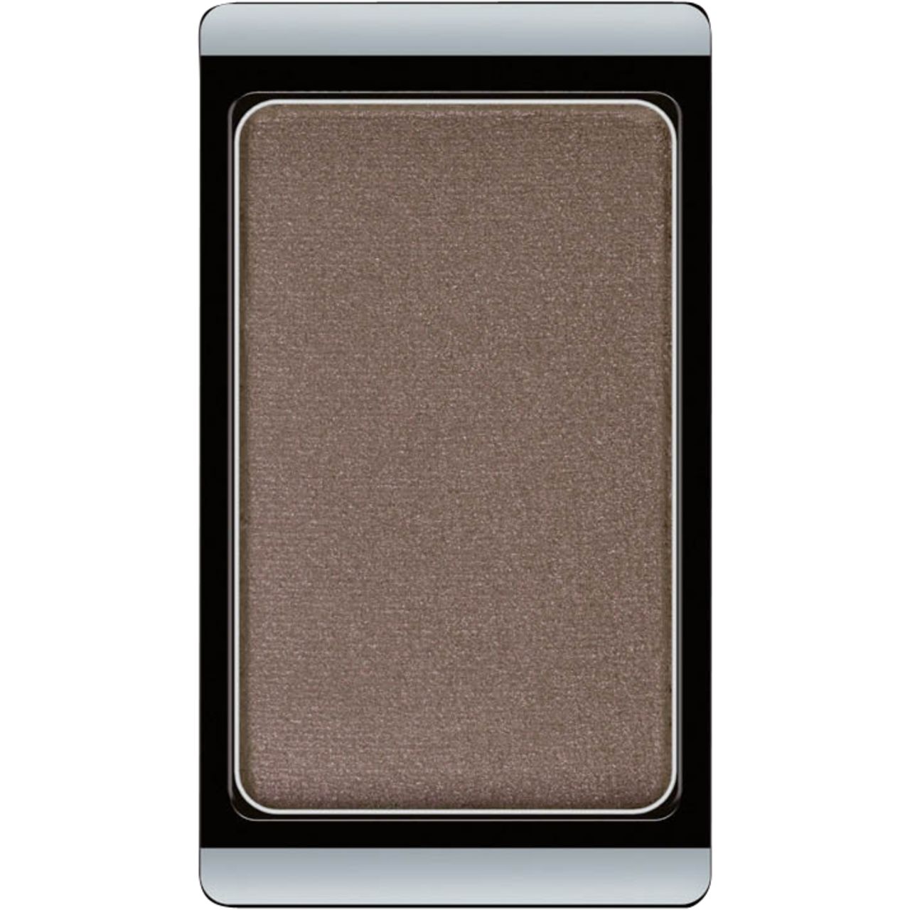 Lidschatten Mattfarben, rechteckig. Graubraune Farbe in schwarzem und silbernem Gehäuse.