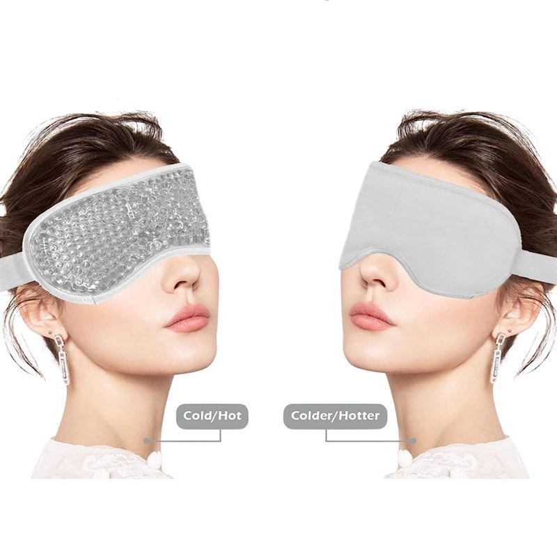 Zwei Frauen mit Augenmasken. Links: Maske mit Gel-Perlen. Rechts: Maske aus Stoff. Beschriftung: Cold/Hot, Colder/Hotter.