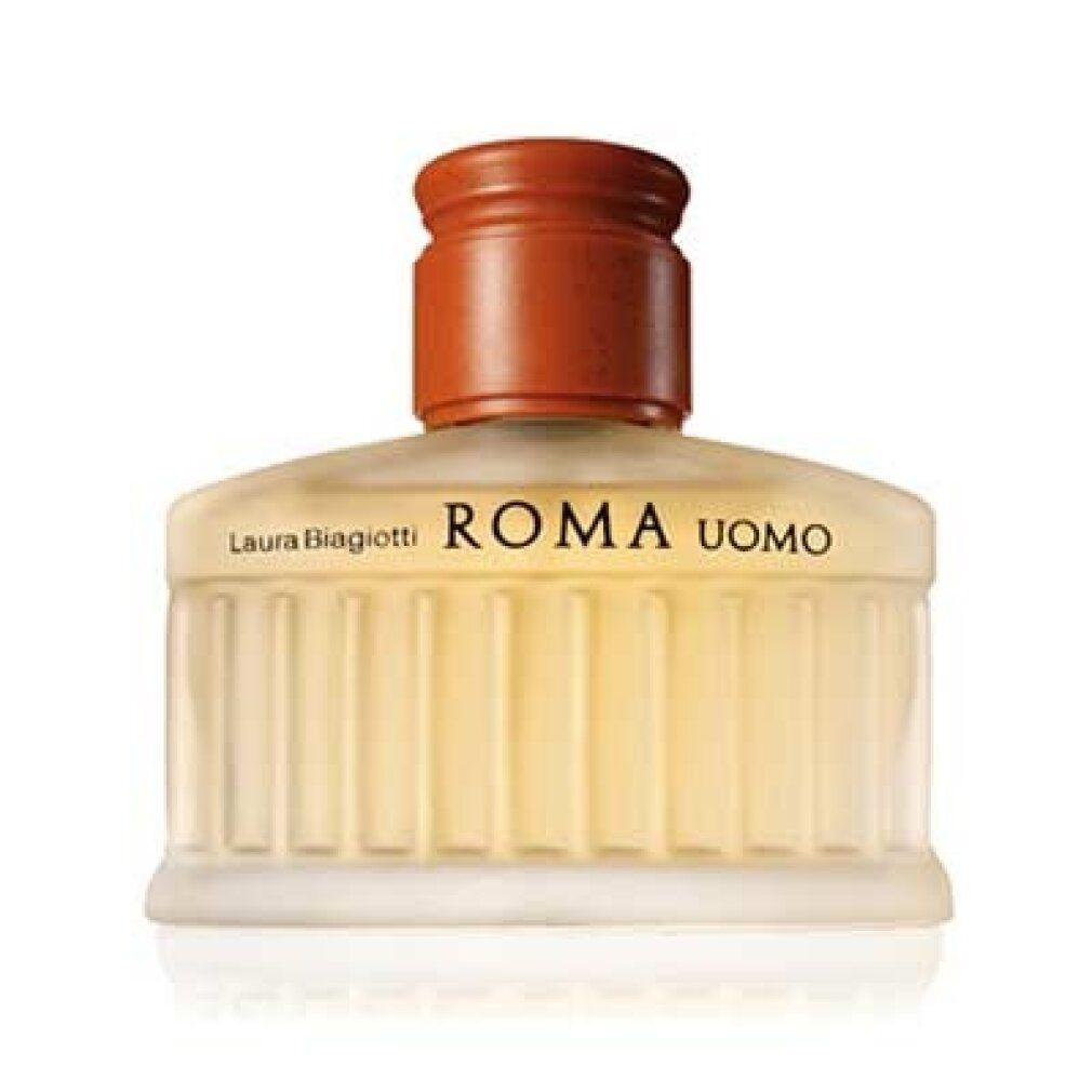 Laura Biagiotti Roma Uomo Eau de Toilette Flakon mit braunem Verschluss.
