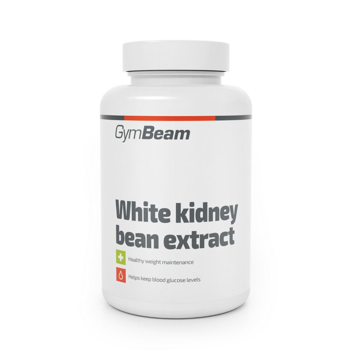 GymBeam Weiße Kidneybohnen Extrakt Kapseln: Behälter mit Etikett, das "White kidney bean extract" und "Healthy weight maintenance" angibt.
