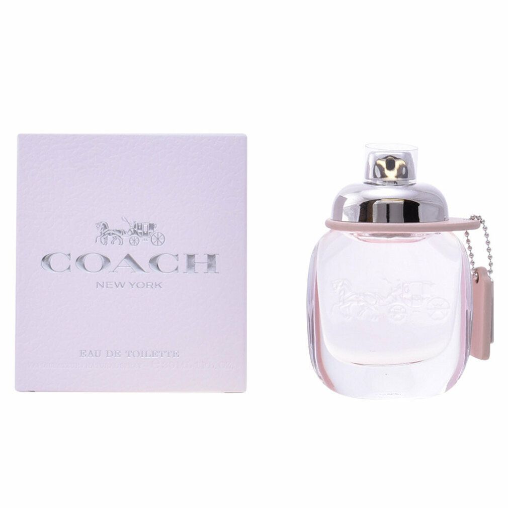 Coach 1941 Eau de Toilette Spray. Rosa Flakon mit silbernem Verschluss und Anhänger. Verpackung mit Logo.