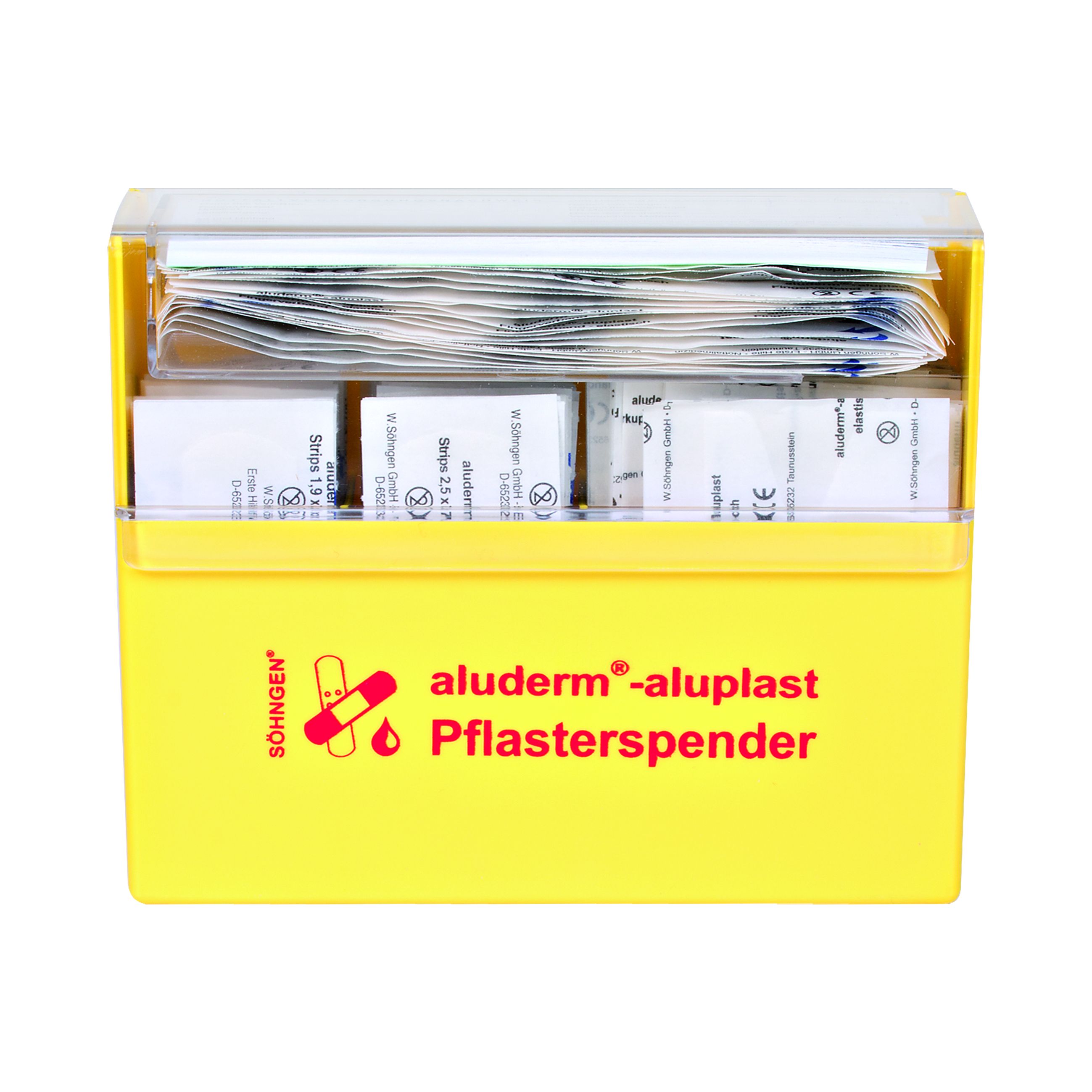 Söhngen Pflasterspender gelb, Plaster in fünf Größen; Erste-Hilfe-Kasten