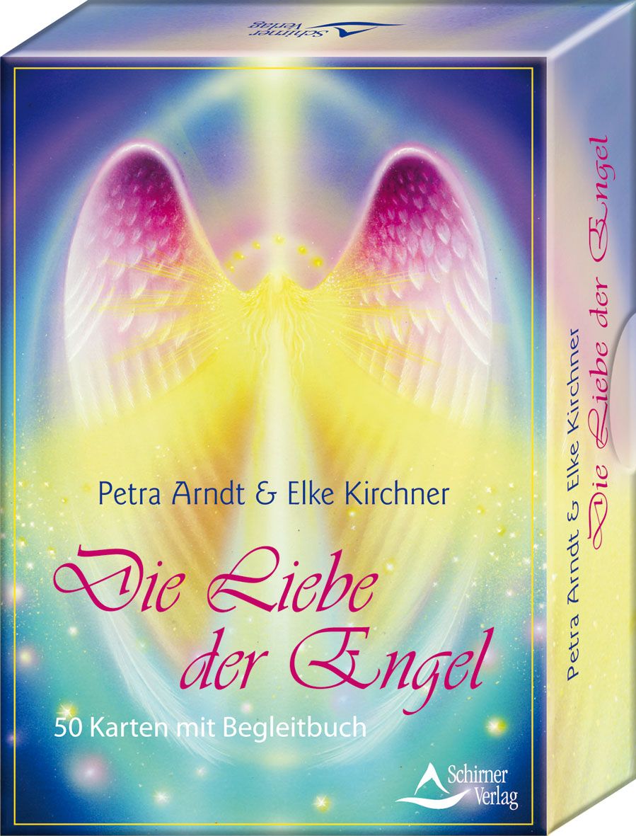 Kartenbox mit dem Titel "Die Liebe der Engel". Autoren: Petra Arndt & Elke Kirchner. Enthält 50 Karten mit Begleitbuch. Verlag: Schirner Verlag.