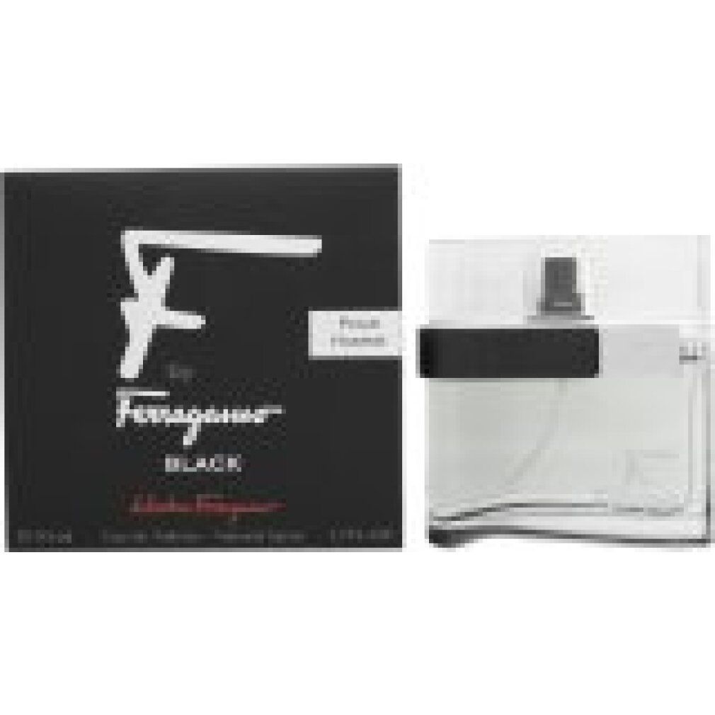 Schwarzer Karton und Flakon. Aufschrift: F by Ferragamo Black. Pour Homme. 50 ml.