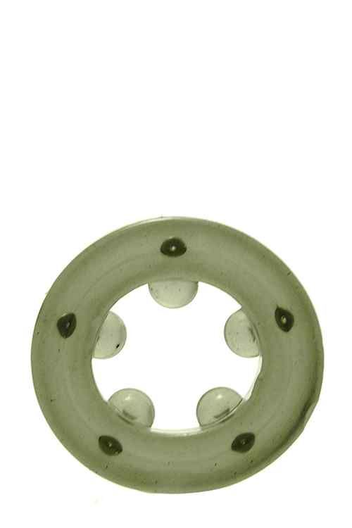 Grauer Ring mit 5 Kugeln und 6 dunklen Punkten. Produkt für Intimgesundheit.