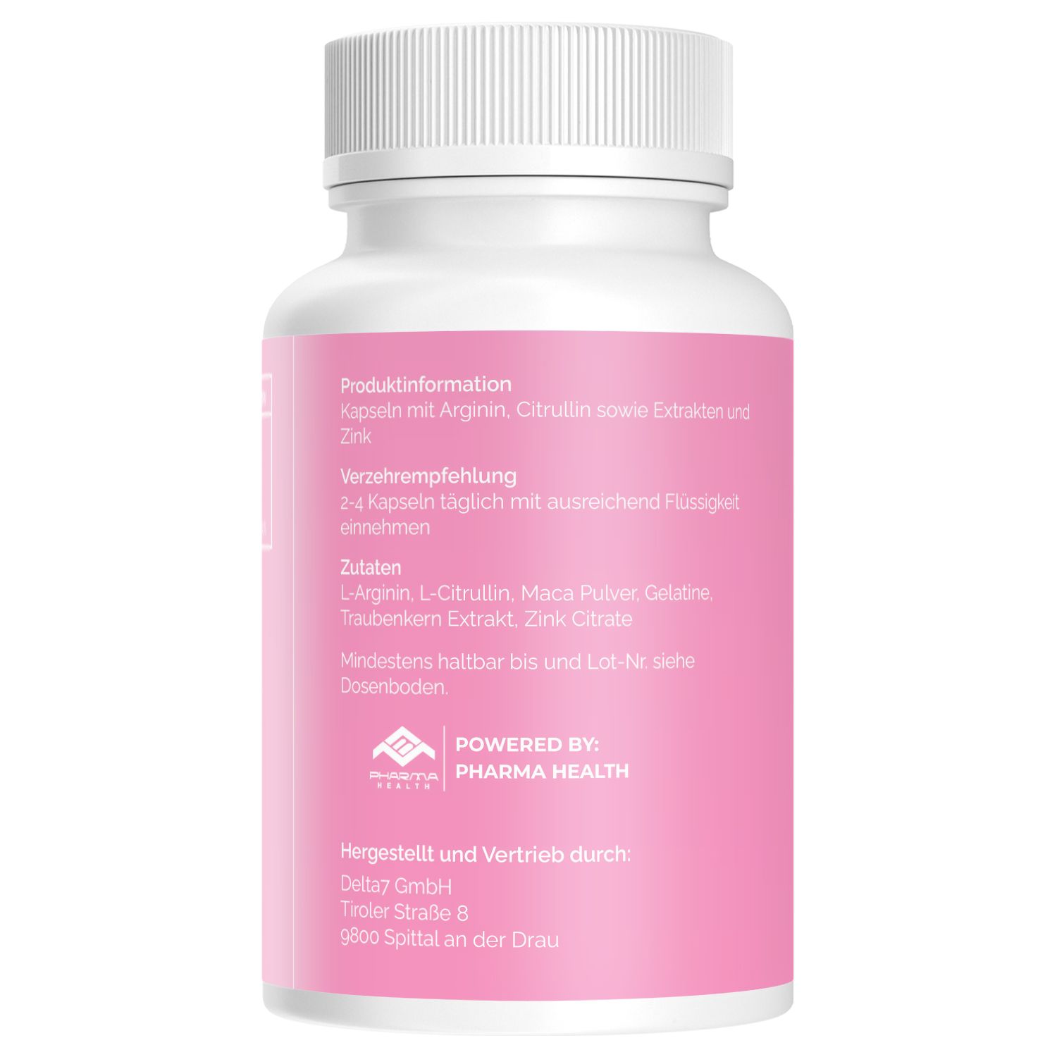 Rückseite einer Exavia Kapsel-Flasche mit Produktinformationen, Inhaltsstoffen und Einnahmeempfehlung.