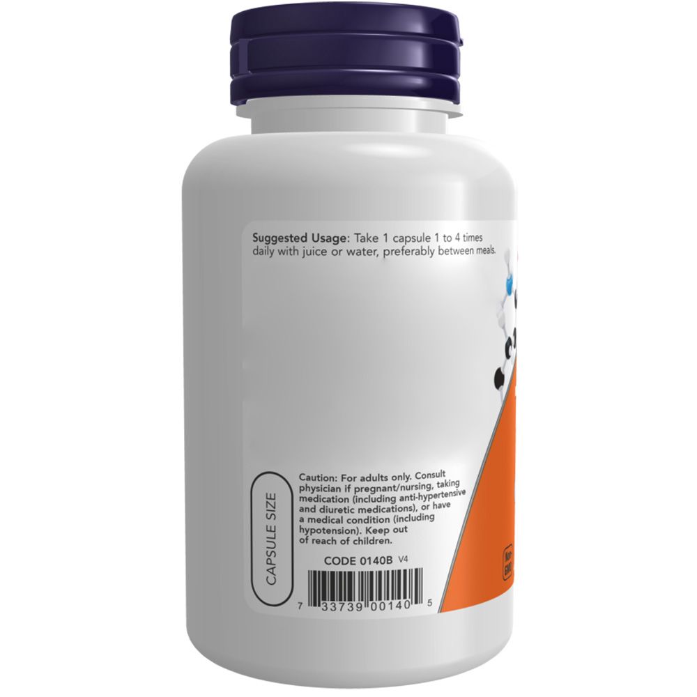 Rückansicht der Flasche. Orangefarbenes Etikett mit Verzehrempfehlung und Warnhinweisen. Barcode und Chargennummer.