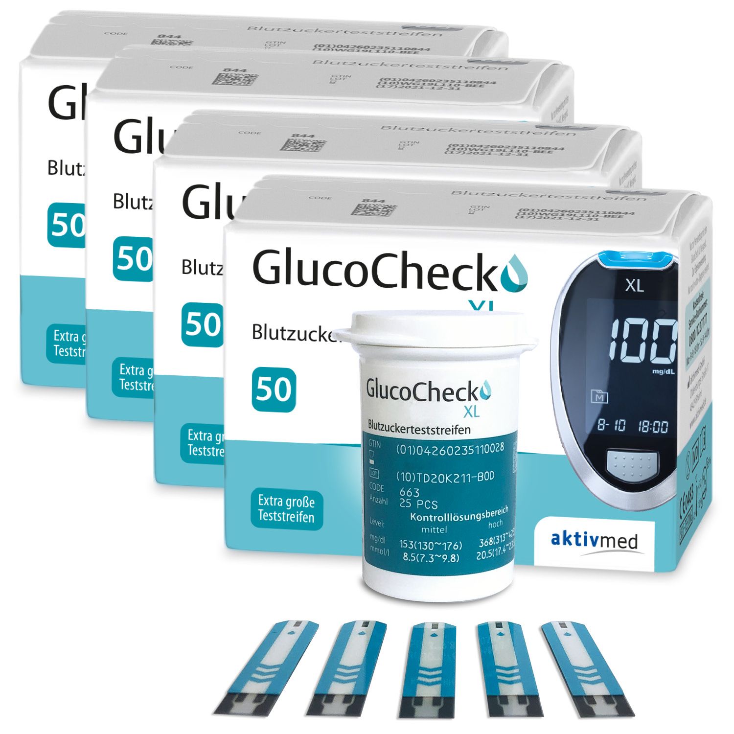 GlucoCheck XL Teststreifen [200 Stück] zur Blutzuckerkontrolle bei Diabetes