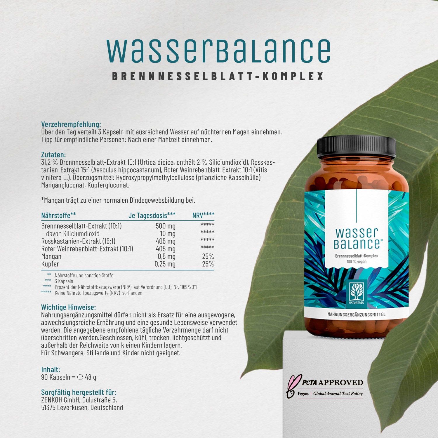 Brennnesselblatt Komplex mit Rosskastanienextrakt und roter Weinlaub - Wasserbalance - NATURTREU®