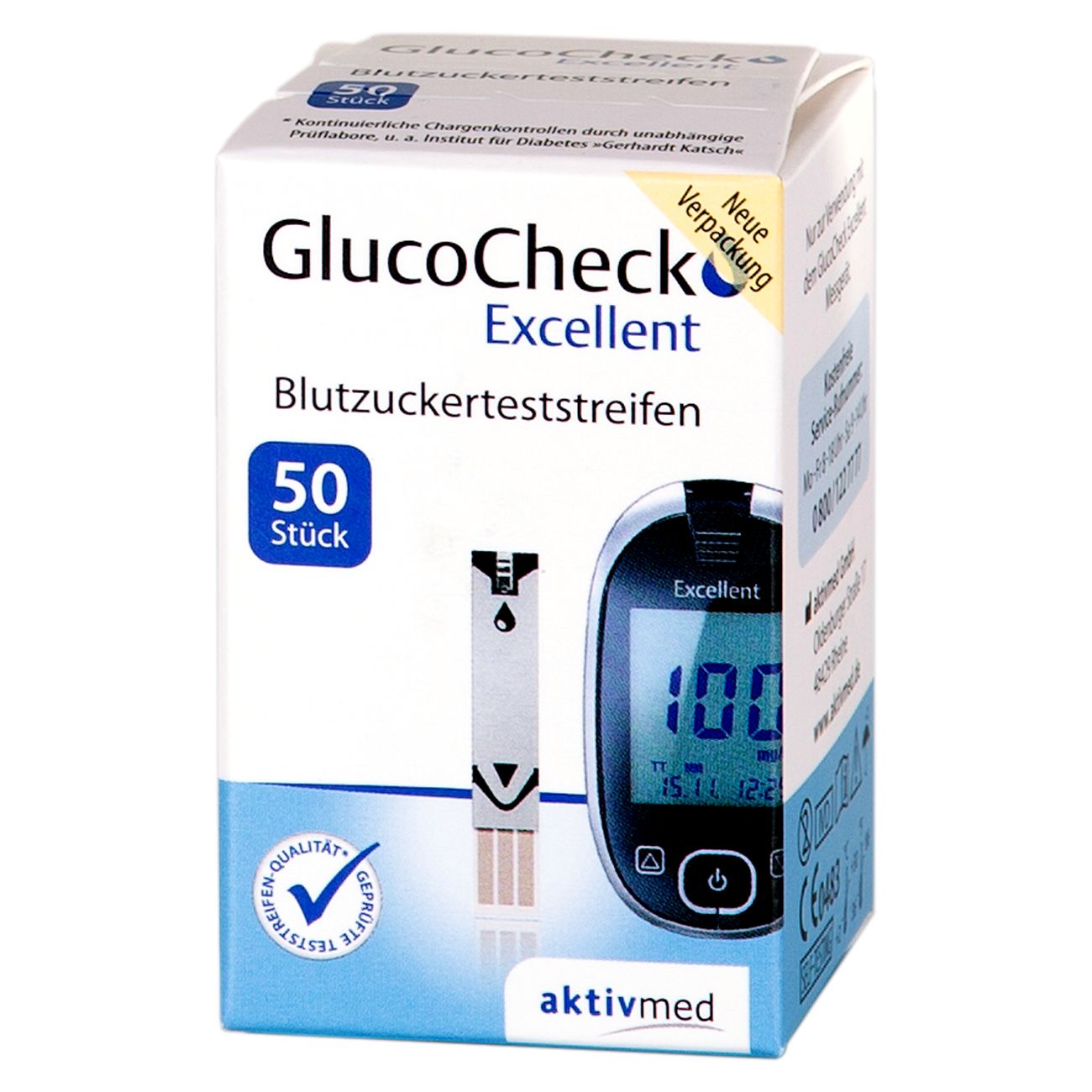 GlucoCheck Excellent Mess-Set (mmol/L) zur Blutzuckerkontrolle mit 60 Streifen