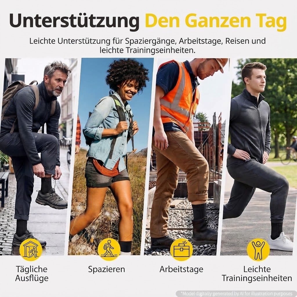 Schema zur Größenauswahl für Knöchelbandagen mit Maßband und Größenangaben.