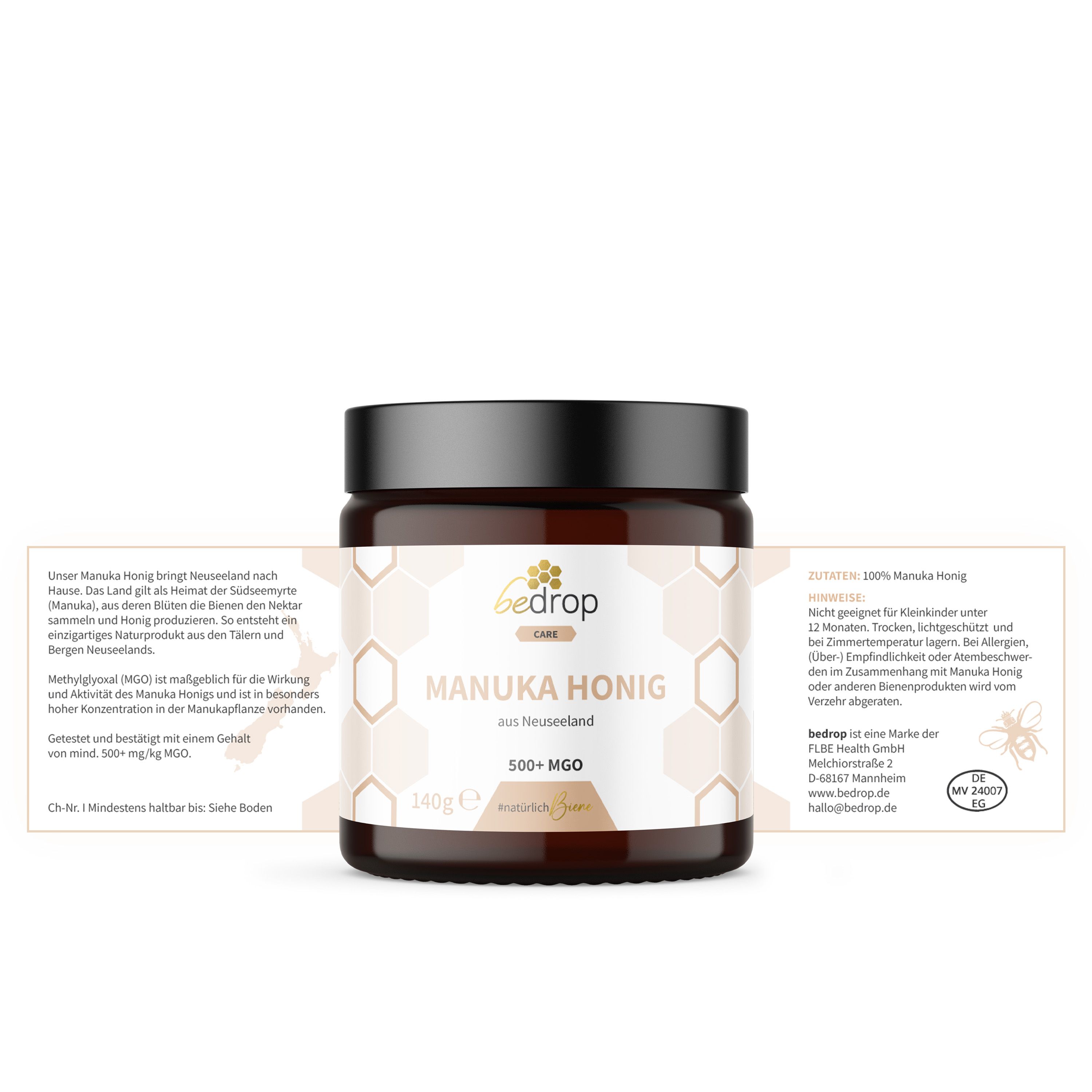 bedrop Vorteilsset: Manuka Honig mit MGO 500+ (zertifiziert) im 3er Set