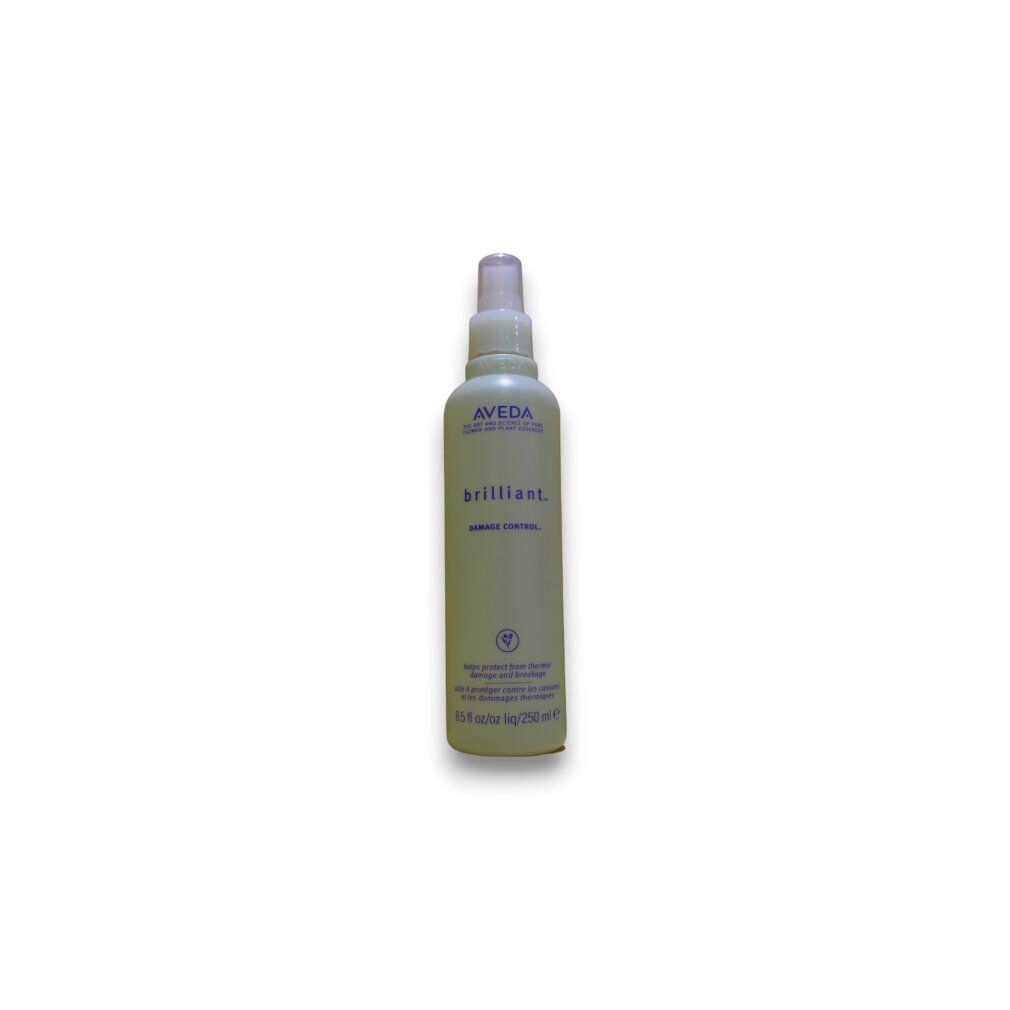 Aveda Brilliant Damage Control. Flasche mit Sprühkopf. Text: Aveda, brilliant, Damage Control. 250 ml.
