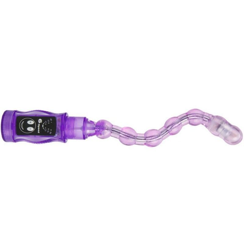 Lila Vibrator, gestreckte Form, mit flexiblem Schaft und beleuchteter Spitze.