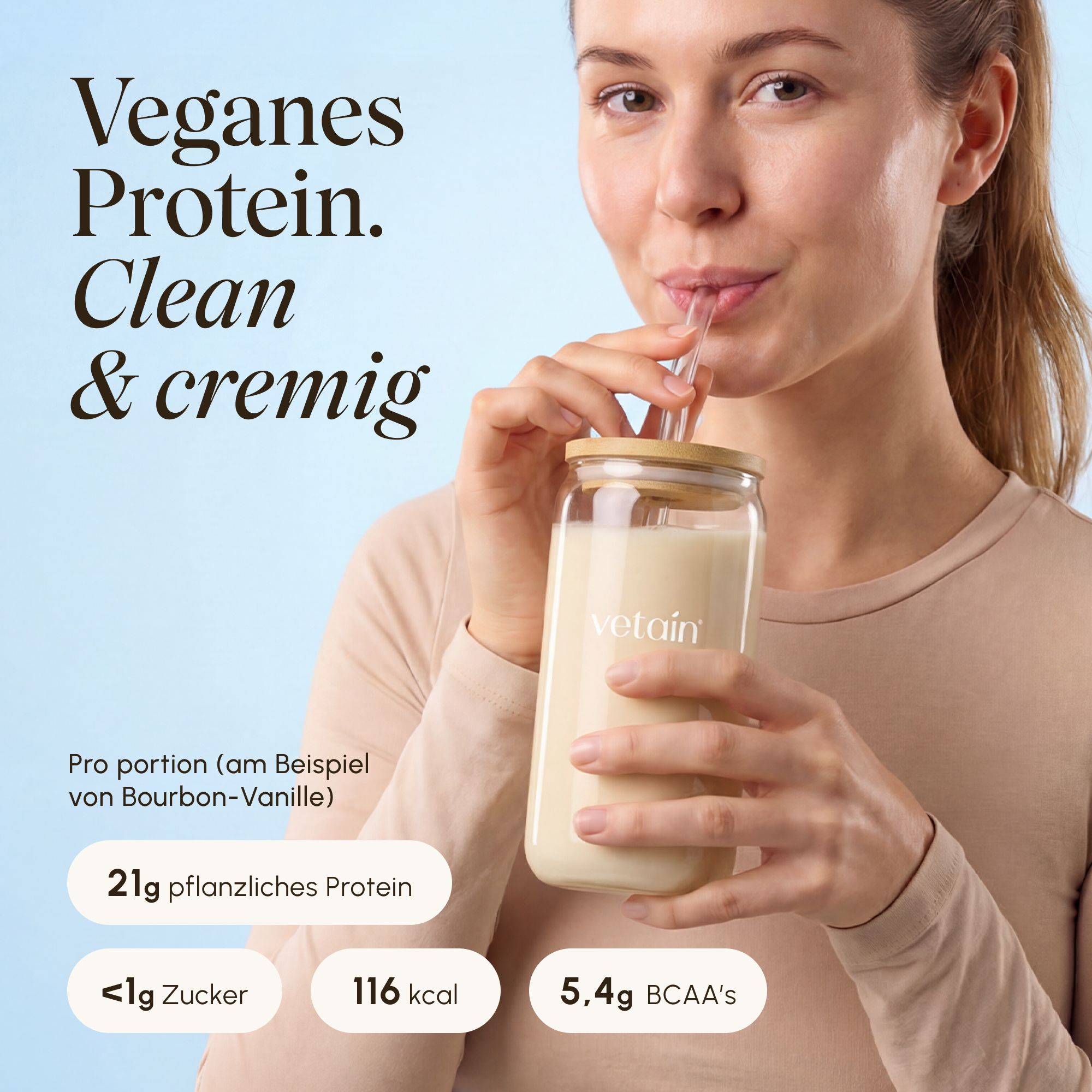 VETAIN Proteinpulver Vegan - Probierbox mit Shaker - 21g Protein - Ohne Zuckerzusatz