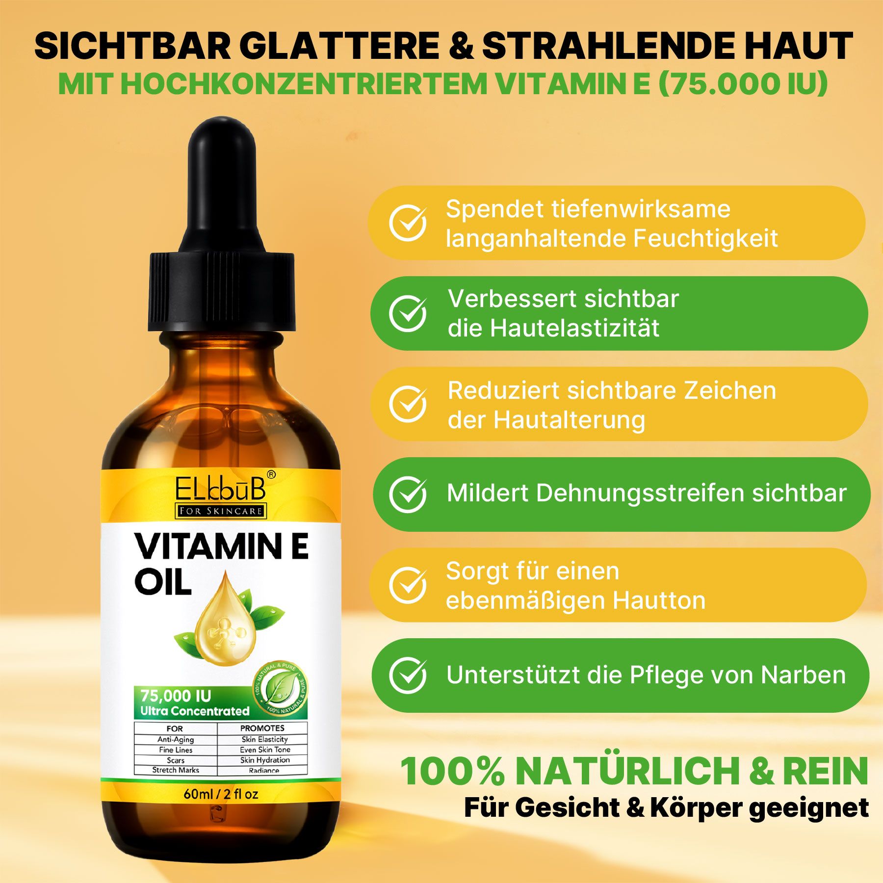 P-Beauty Hautöl mit Vitamin E für Hautstraffung und Narbenreduzierung 75.000IE