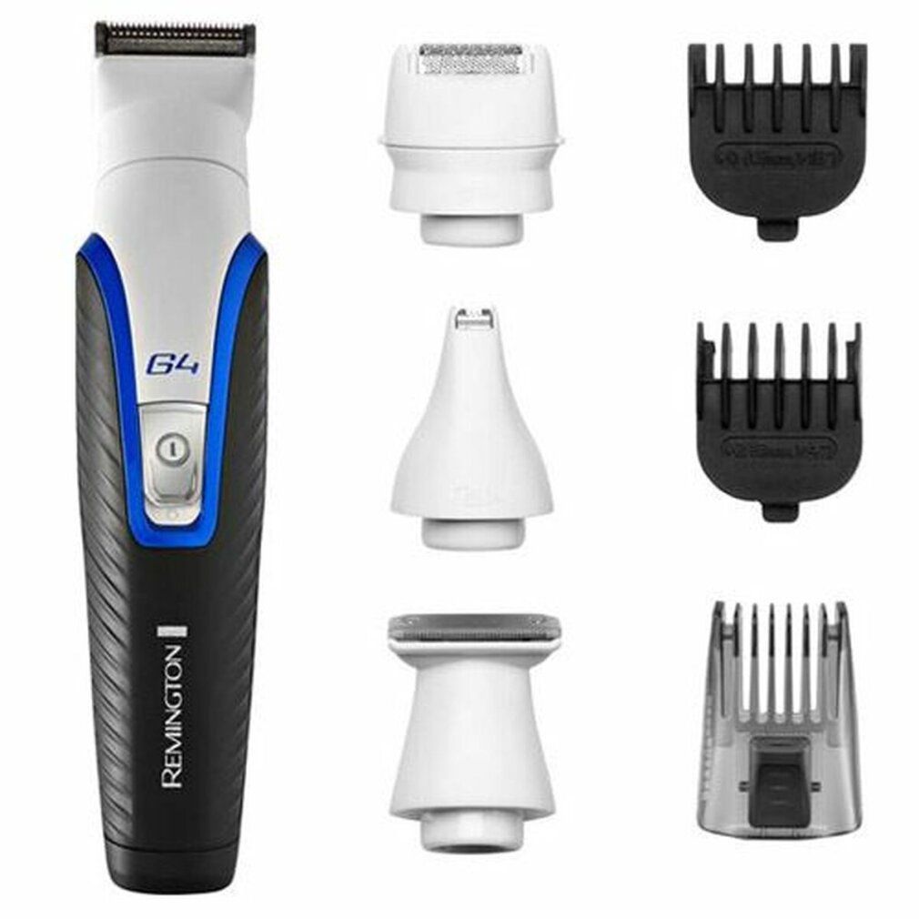 Haar-/Bartschneider mit Aufsätzen. Enthält Trimmer, Nasenhaartrimmer, 3 Kammaufsätze. Schwarz, weiß und blau.