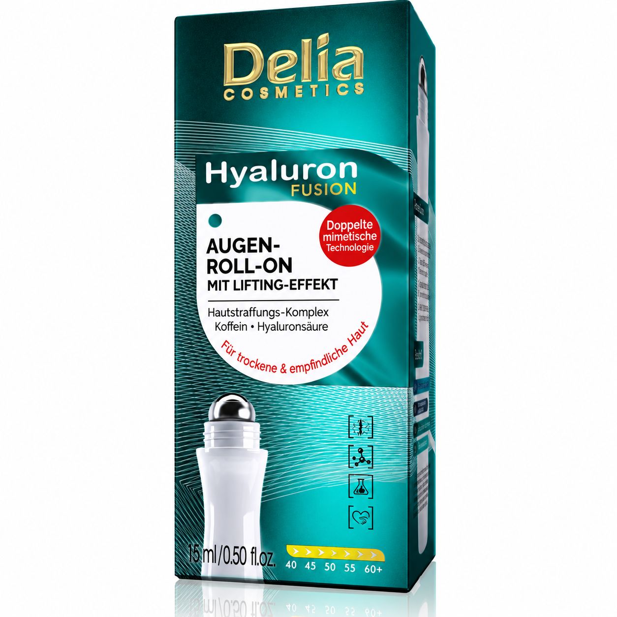 Delia Cosmetics Hyaluron Fusion Augen Roll-On mit Lifting-Effekt für trockene & empfindliche Haut.
