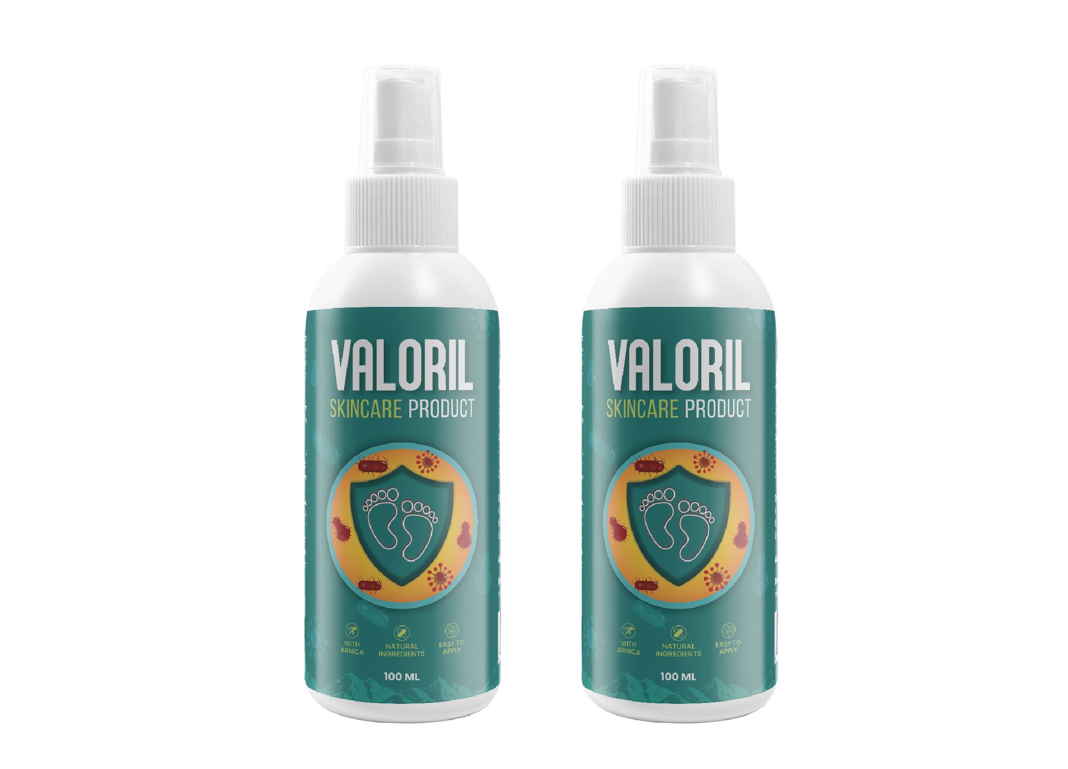 Zwei VALORIL Skincare Produkt Sprühflaschen, 100 ml.