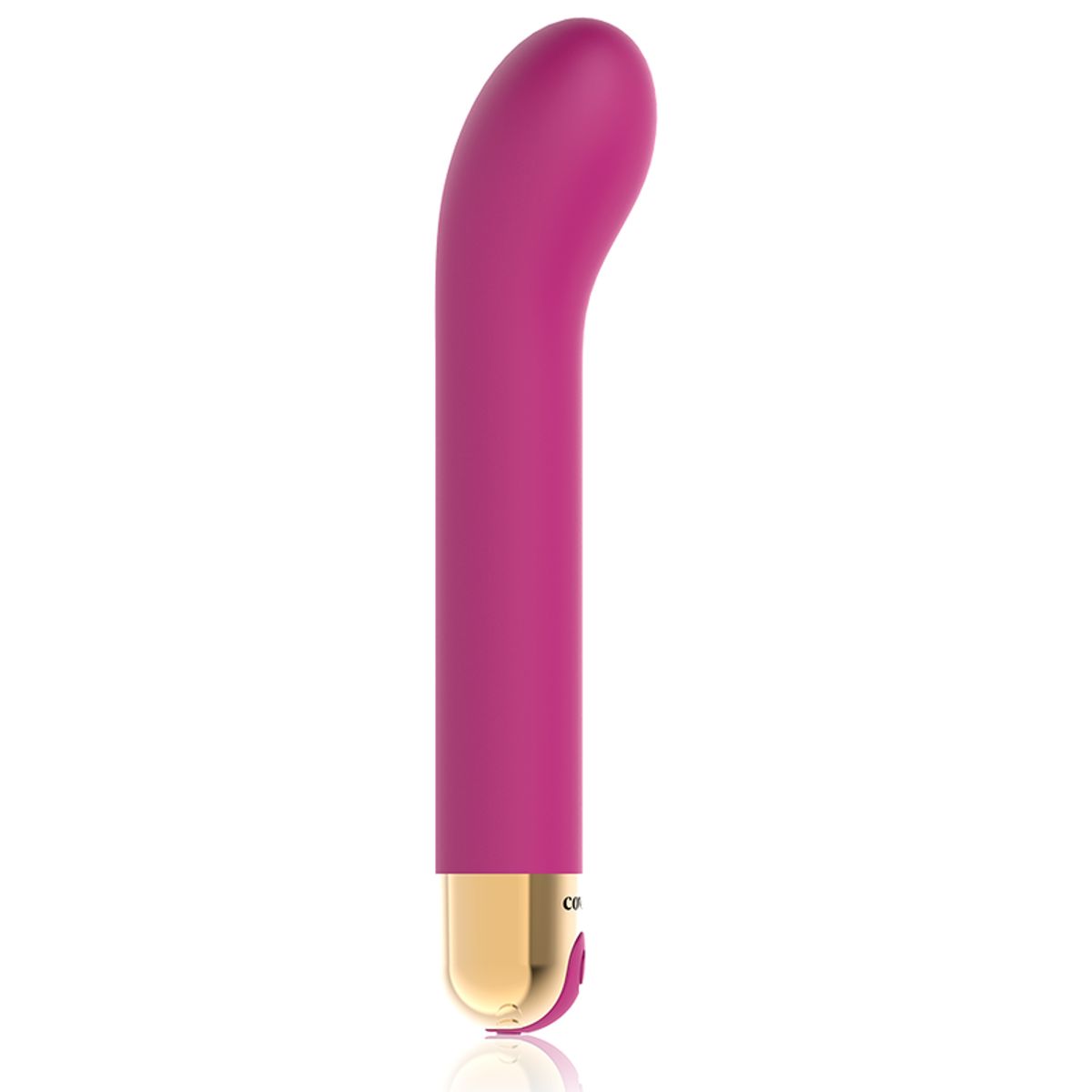 Lila Vibrator mit goldfarbenem Unterteil. Der Vibrator ist leicht gebogen.