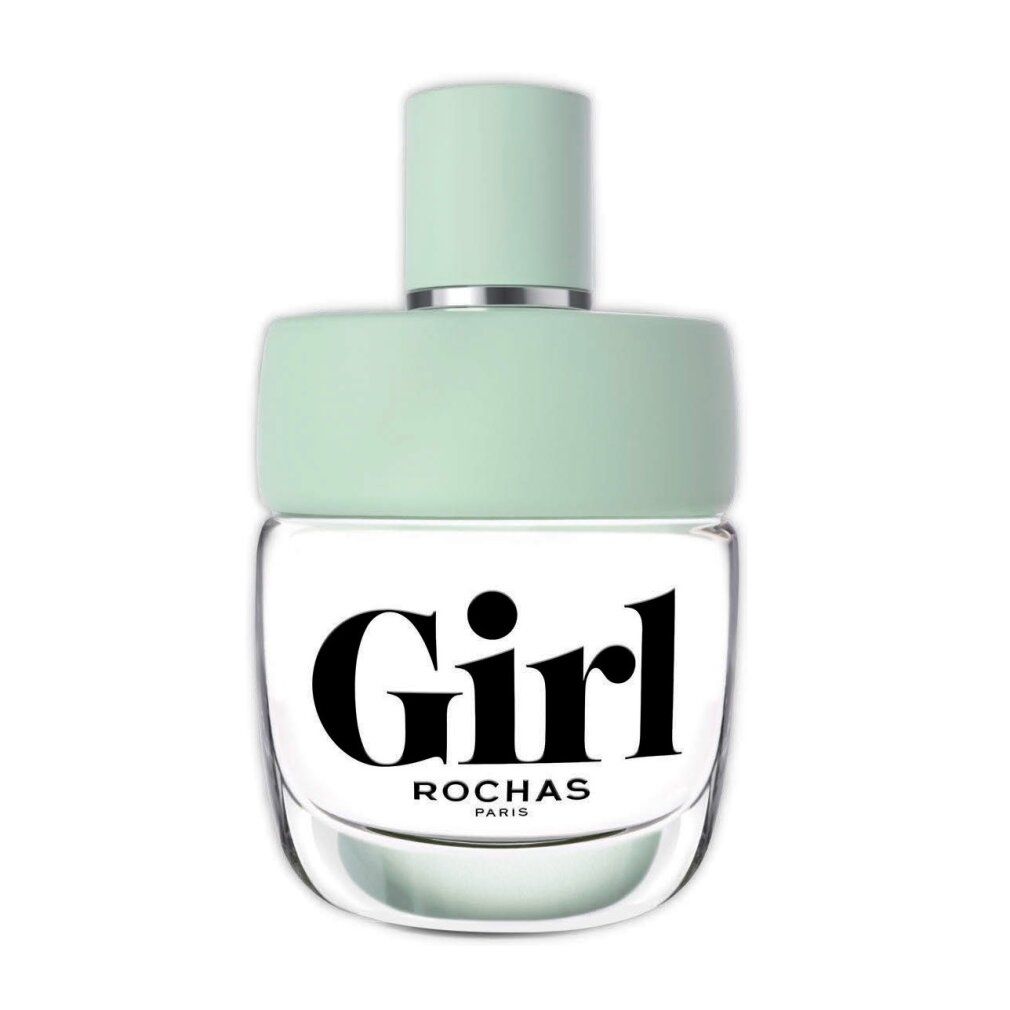 Glasflakon mit hellgrünem Verschluss. Aufschrift "Girl" und "Rochas" darunter.