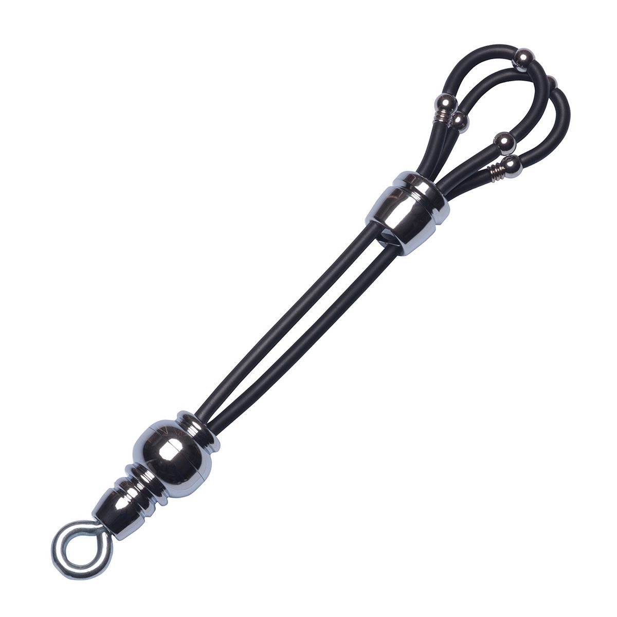 Doppel-Schleifen-Haken aus Chrom mit Kugeln und Ring.