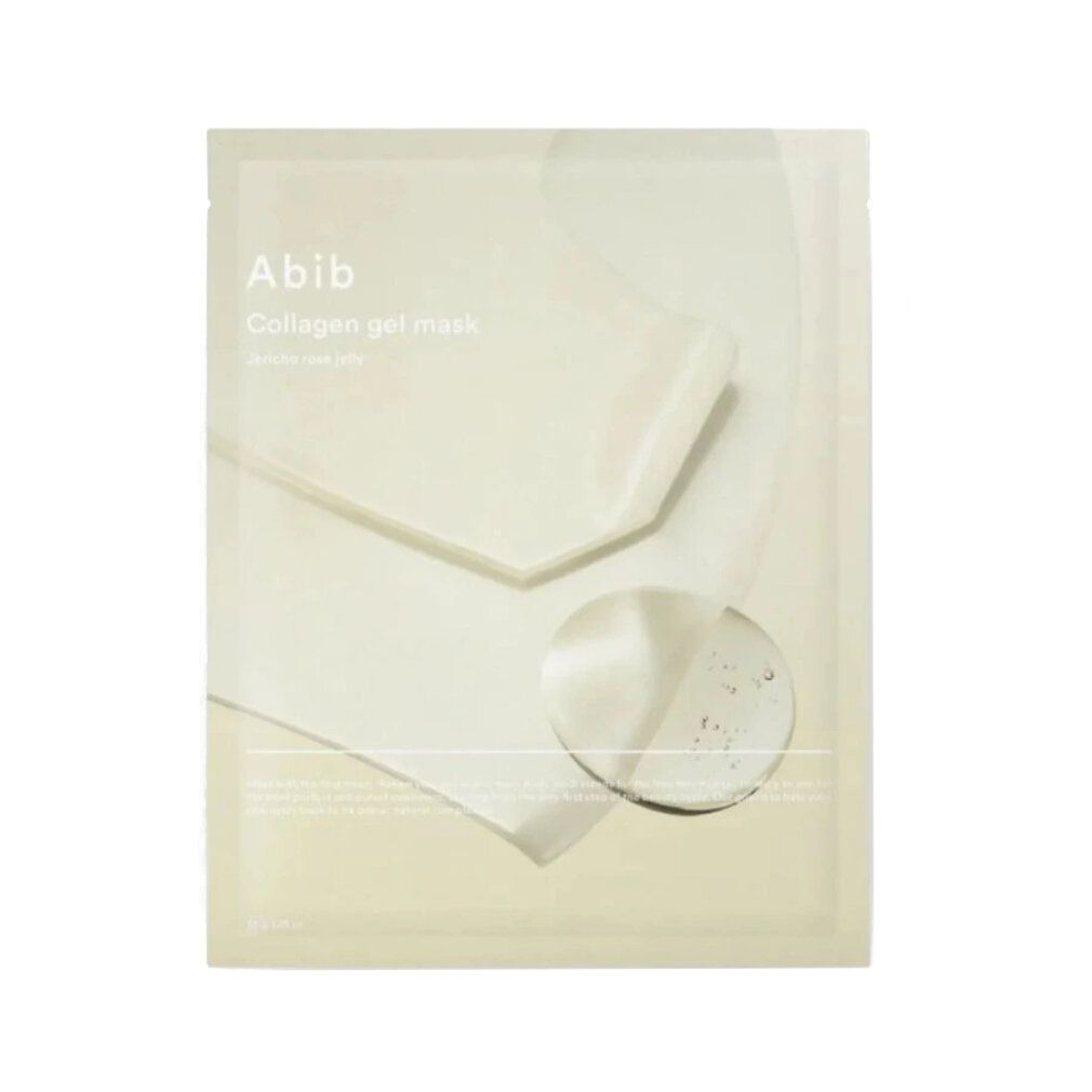 Abib Collagen Gel Masken-Packung mit transparenten Elementen und Bläschen.