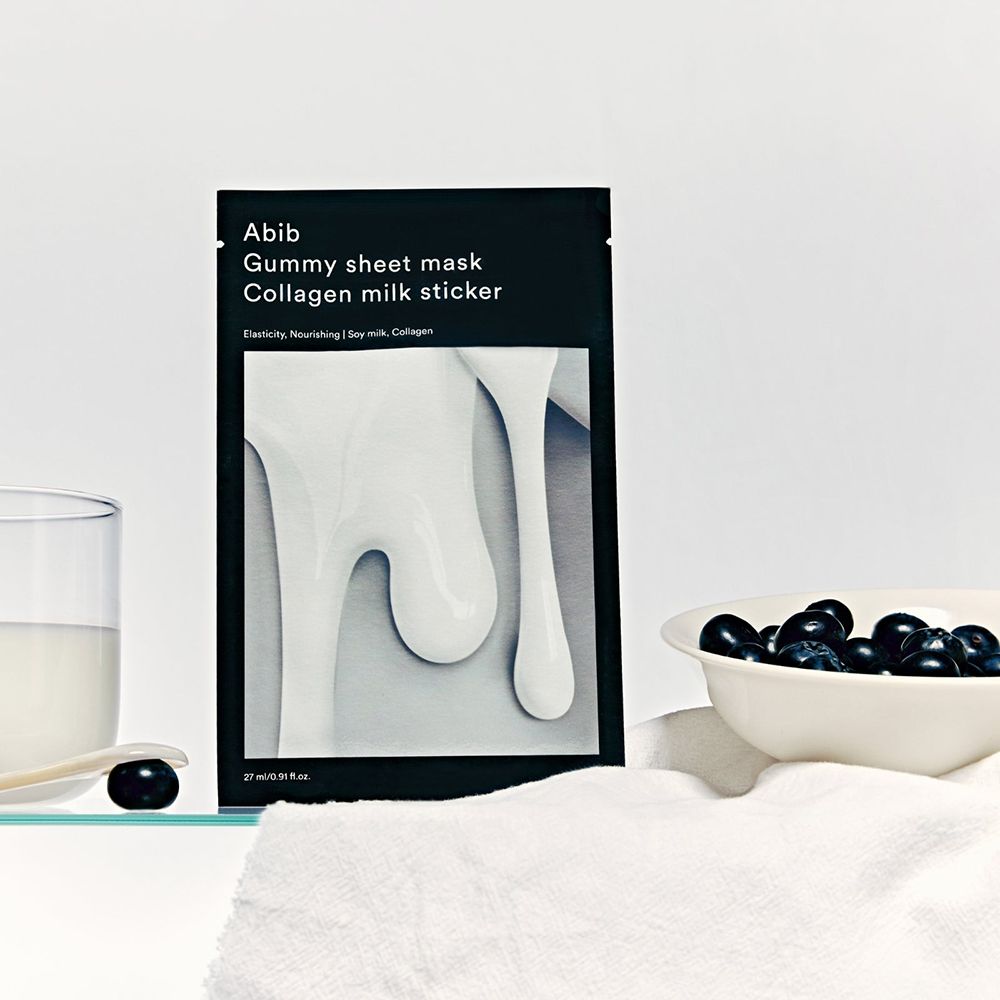 ABIB Gummy Sheet Mask Collagen Milk Aufkleber Feuchtigkeitsspendene und aufhellende Gesichtsmaske