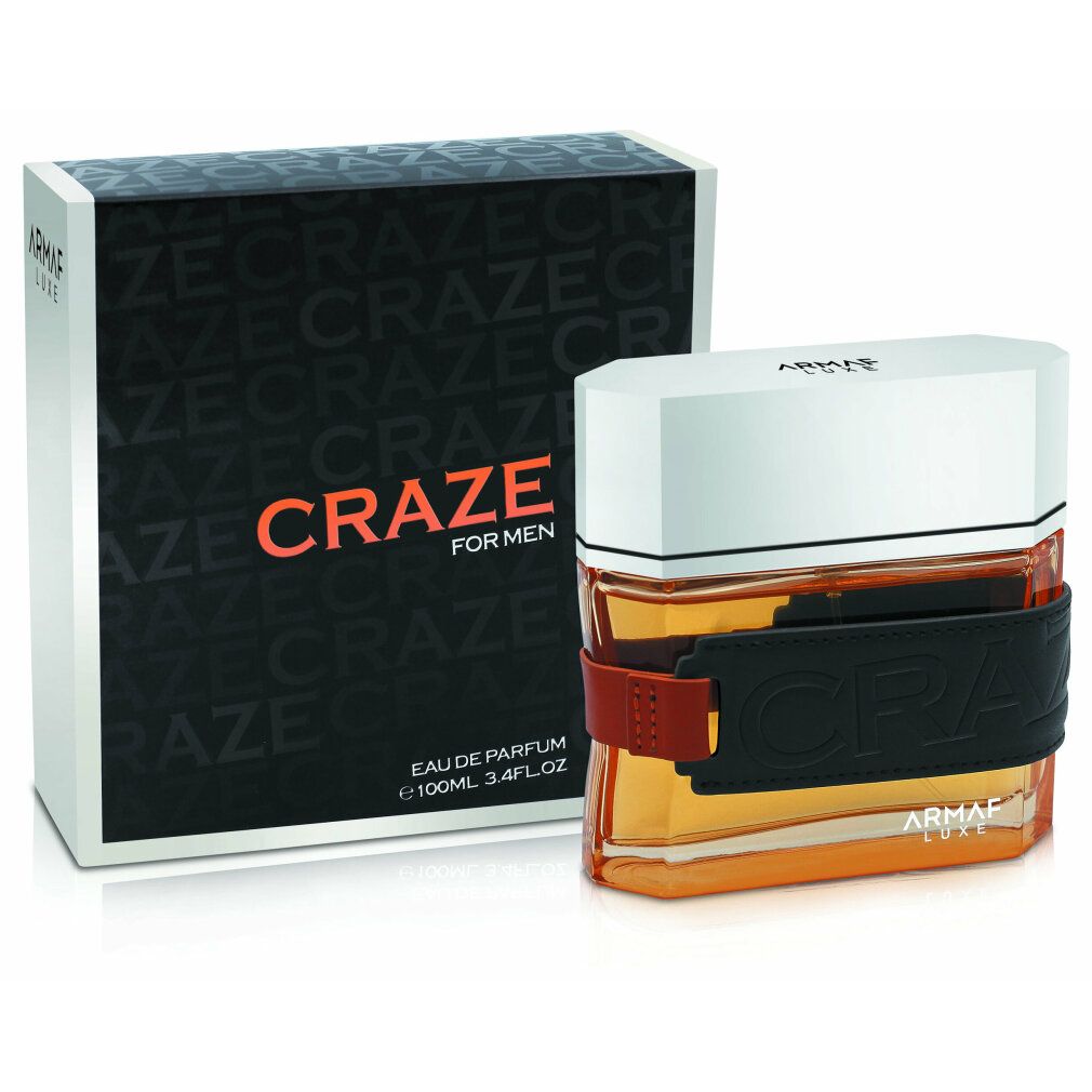 Parfümflakon mit schwarzem Band und Verpackung. Aufschrift "CRAZE FOR MEN".