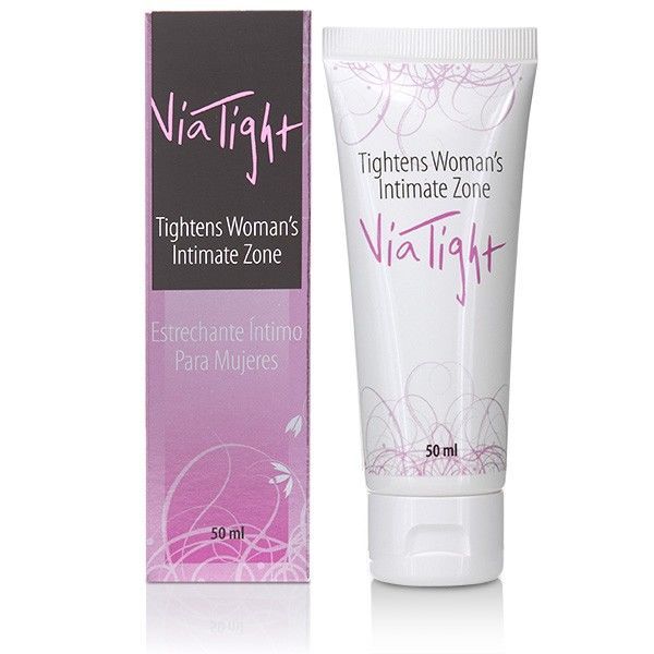 ViaTight Tube und Schachtel. Text: Tightens Woman's Intimate Zone. Estrechanche Intimo Para Mujeres. 50 ml.