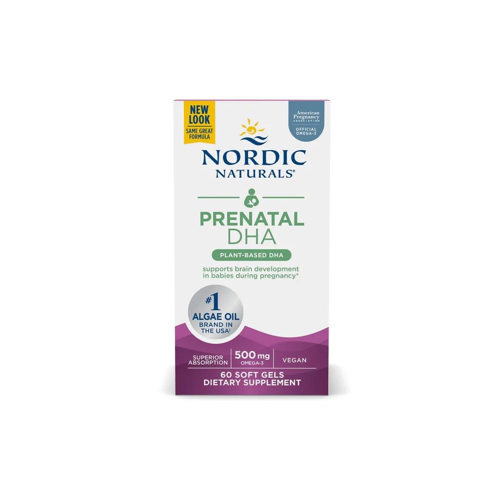 NORDIC NATURALS Pränatales DHA Vegan: Packung mit 60 Weichkapseln, 500 mg DHA, vegan.